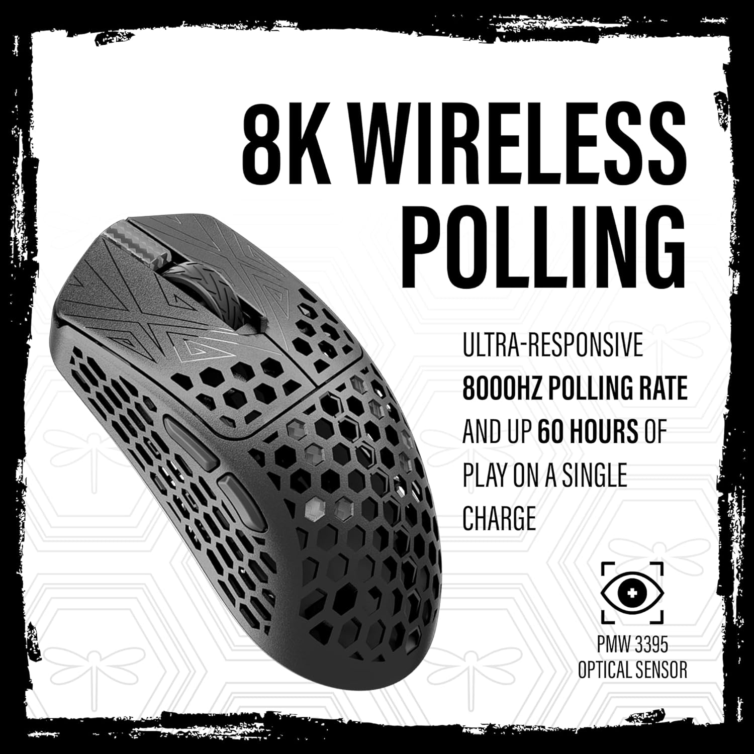 ARBITER Akitsu 8K Carbon Fiber Composite Gaming Mouse - Ultra-Light 38g, Wireless, 26k DPI, USB-C Fast Charging, 60Hr Battery Life, 8k Polling Rate, PIXART 3395 Sensor, LCD Display