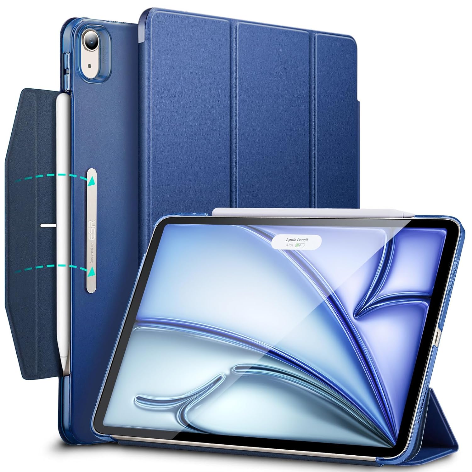 ESR for iPad Air 11 inch Case M3/M2 (2025/2024), iPad Air 7th/6th/5th/4th Generation Cover Case 2022/2020, Smart Trifold Stand with Clasp, Support Pencil Pro/USB-C Charging, Ascend Series, Navy Blue