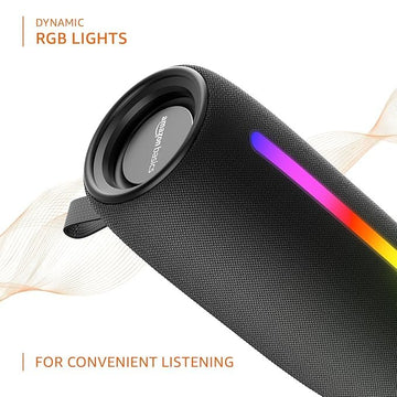 Amazon basics Bluetooth 20W Speaker, with TWS Function, Powerful Bass, BT 5.3, MicroSD Card Slot, RGB Lights, AUX Input, USB Support, and in-built Noise Cancelling Mic (Black)