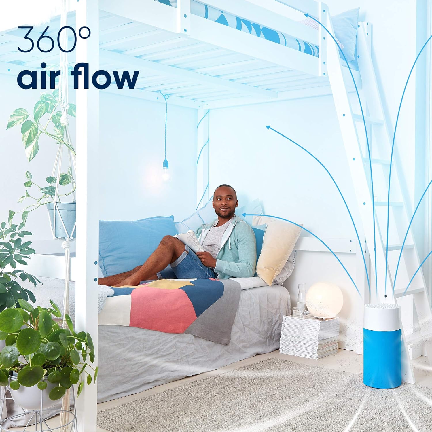 Blueair Joy S Air Purifier removes 99.97% viruses & bacteria with HEPASilentTM technology, Low energy consumption (1.5-10 Watt), 360 air intake, 170 sq ft (White)
