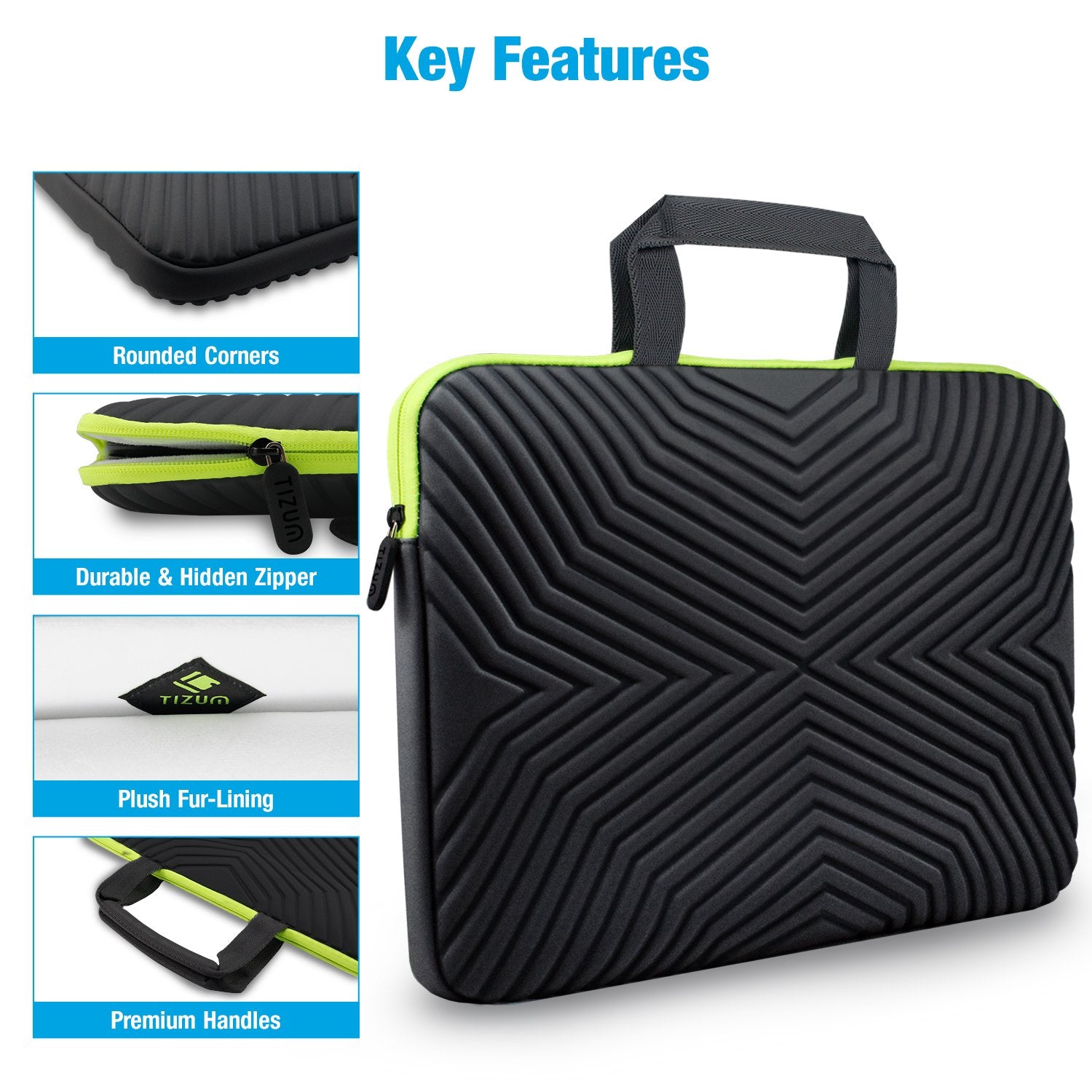 Tizum Z17-13 inches/14 inches Designer Ultra Slim Neoprene Sleeve case Cover Bag for Laptops, with Handle, Shock Proof Foam Protection for Office, Men and Women (Black)