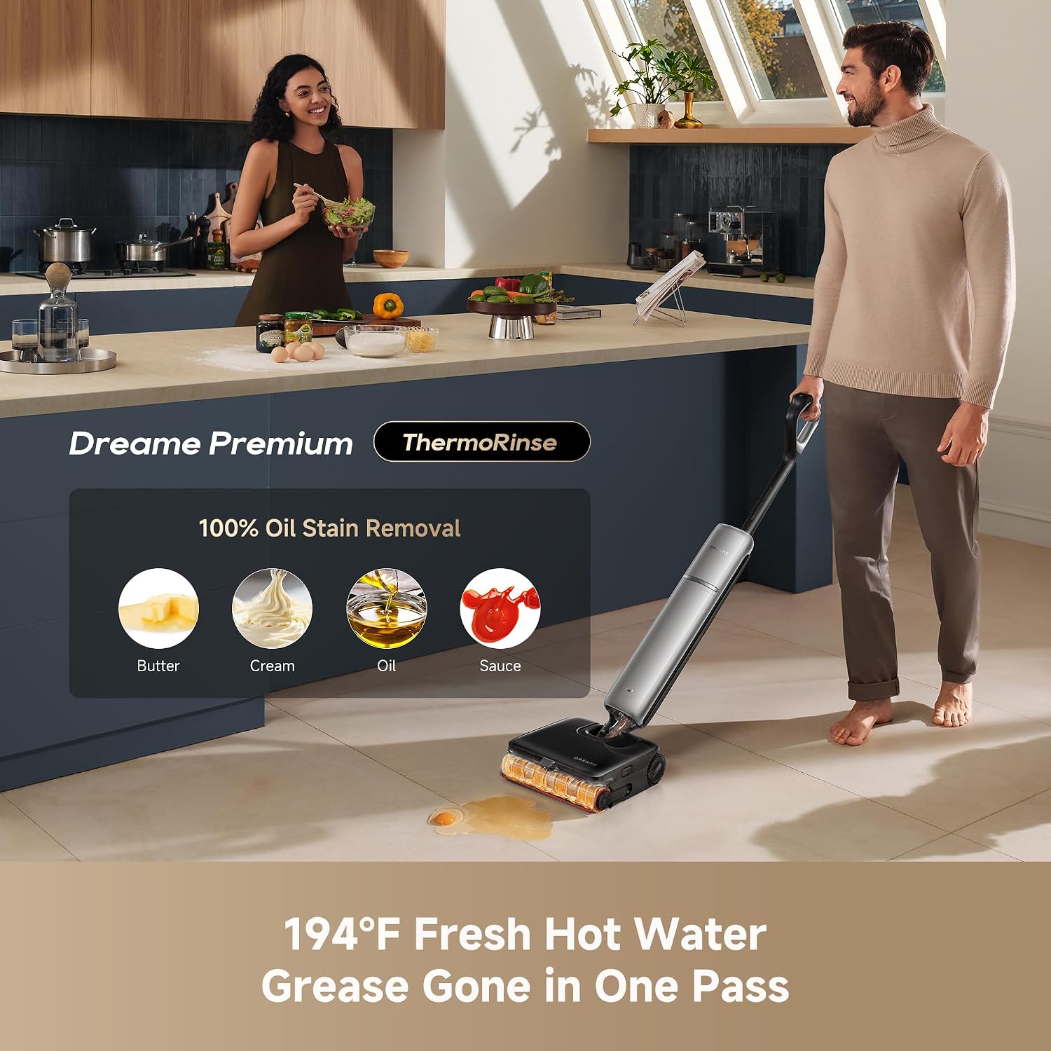 DREAME Aero Ultra Steam Vacuum Mop, 392℉ Steam, 194℉ Hot Water, FoamWash | Wet Dry Vacuum with 30kPa Suction, 3.88in Slim Floor Washer, Auto Self-Clean, Tangle-Free, GlideWheel Assist, LED Headlight