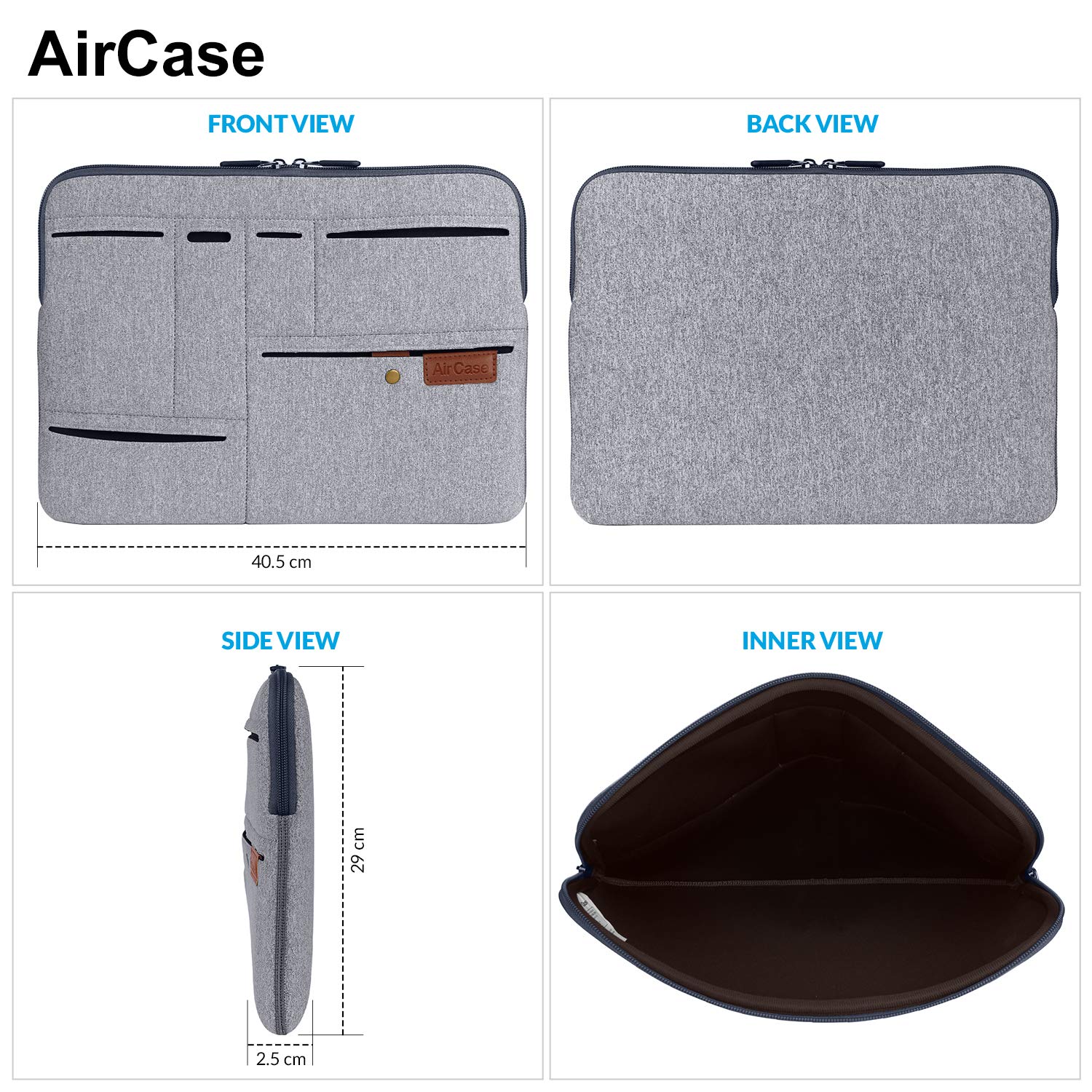 AirCase Protective Laptop Bag Sleeve with Pockets fits Upto 15.6" Laptop/MacBook, Wrinkle Free, Padded, Waterproof Light Neoprene case Cover Pouch, for Laptops, Men & Women, Grey- 6 Months Warranty