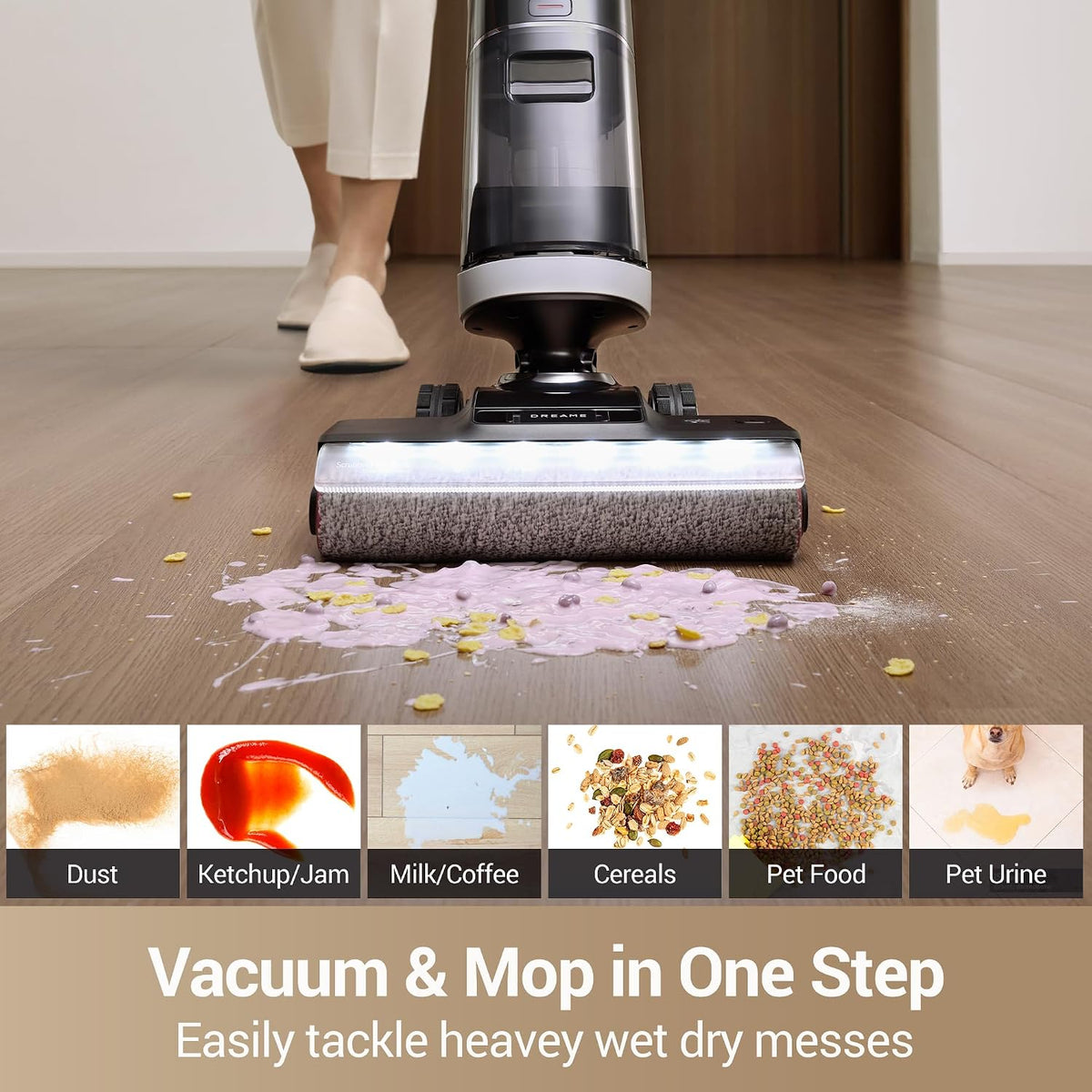 dreame H14 Pro Wet Dry Vacuum Cleaner, 180° Lie-Flat Vacuum Mop, 140°F Washing and Fast Hot Air Drying, Powerful 18kPa Suction Floor Cleaner Machine, Easy GlideWheel Movement, Smart App Control