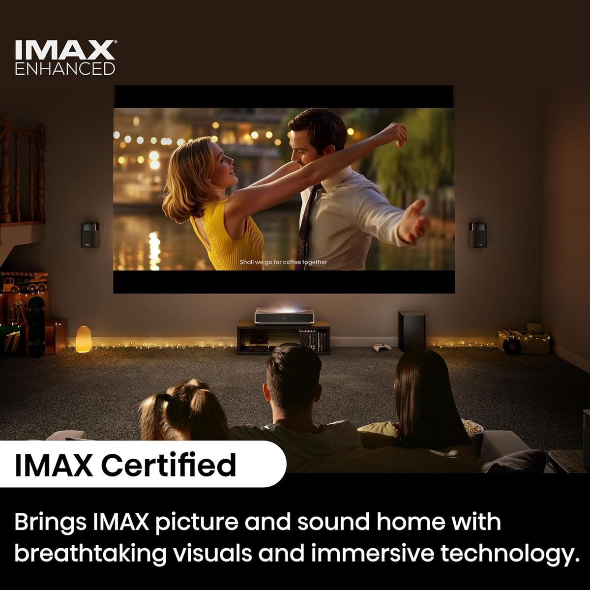 Hisense PT1 Ultra Short Throw Triple Laser Projector, 4K UHD, Google TV, 80'' - 150'', 2500 Lumens, 3000:1 Contrast, IMAX Enhanced, Dolby Vision & Atmos, 3D, 240 High Refresh Rate