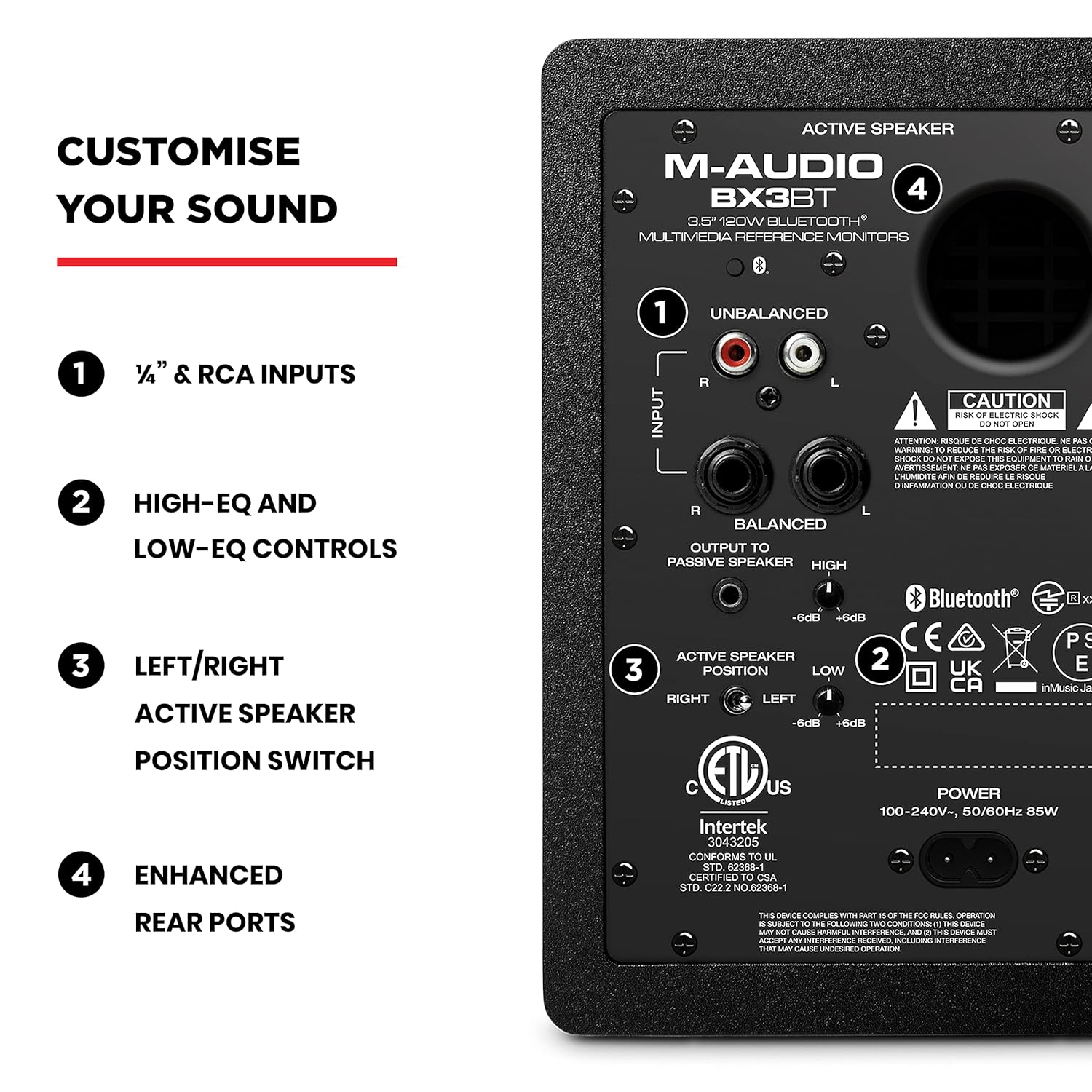 M-Audio BX3BT 3.5" Bluetooth Studio Monitors, HD PC Speakers for Recording and Multimedia with Music Production Software, 120W, Pair