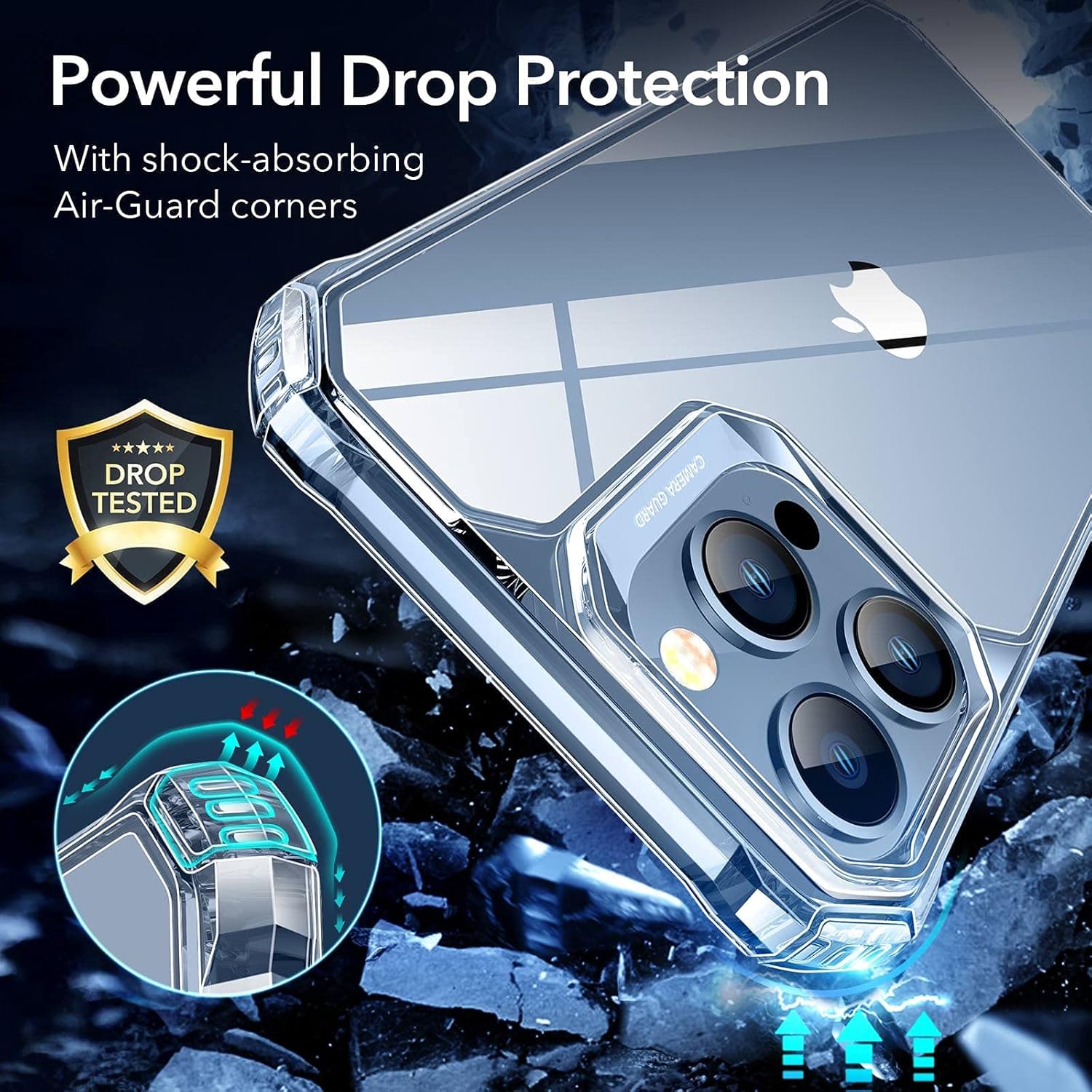ESR TPU Air Armor Back Cover For iPhone 13 Pro Cover, Military-Grade Drop Protection, Shock-Absorbing Corners, Yellowing-Resistant Hard Back, Scratch Resistant, Clear