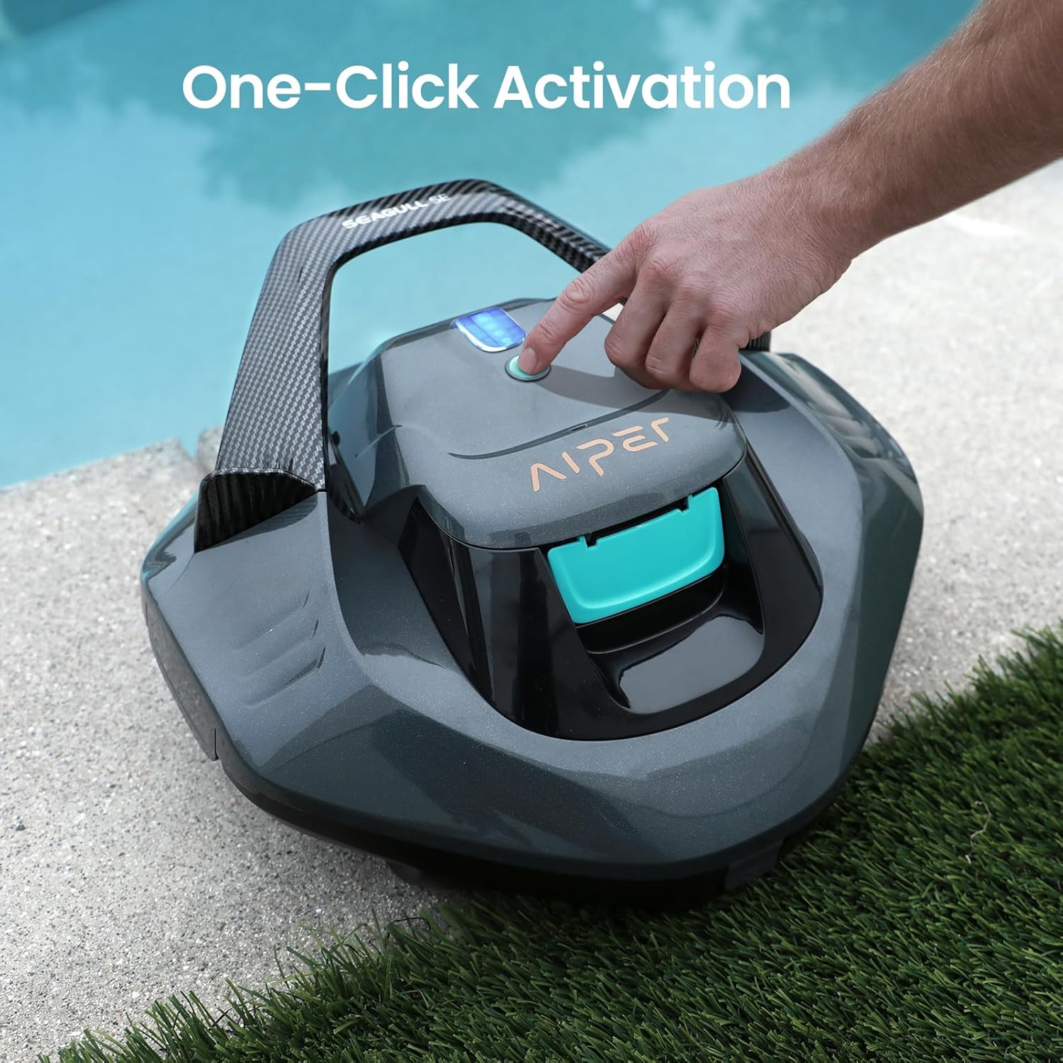 AIPER Seagull SE 2025 Cordless Robotic Pool Cleaner with LED Indicator, Self-Parking Technology, Lasts 90 Mins Runtime, Ideal for Above-Ground Pool up to 40 Feet, Grey & Teal