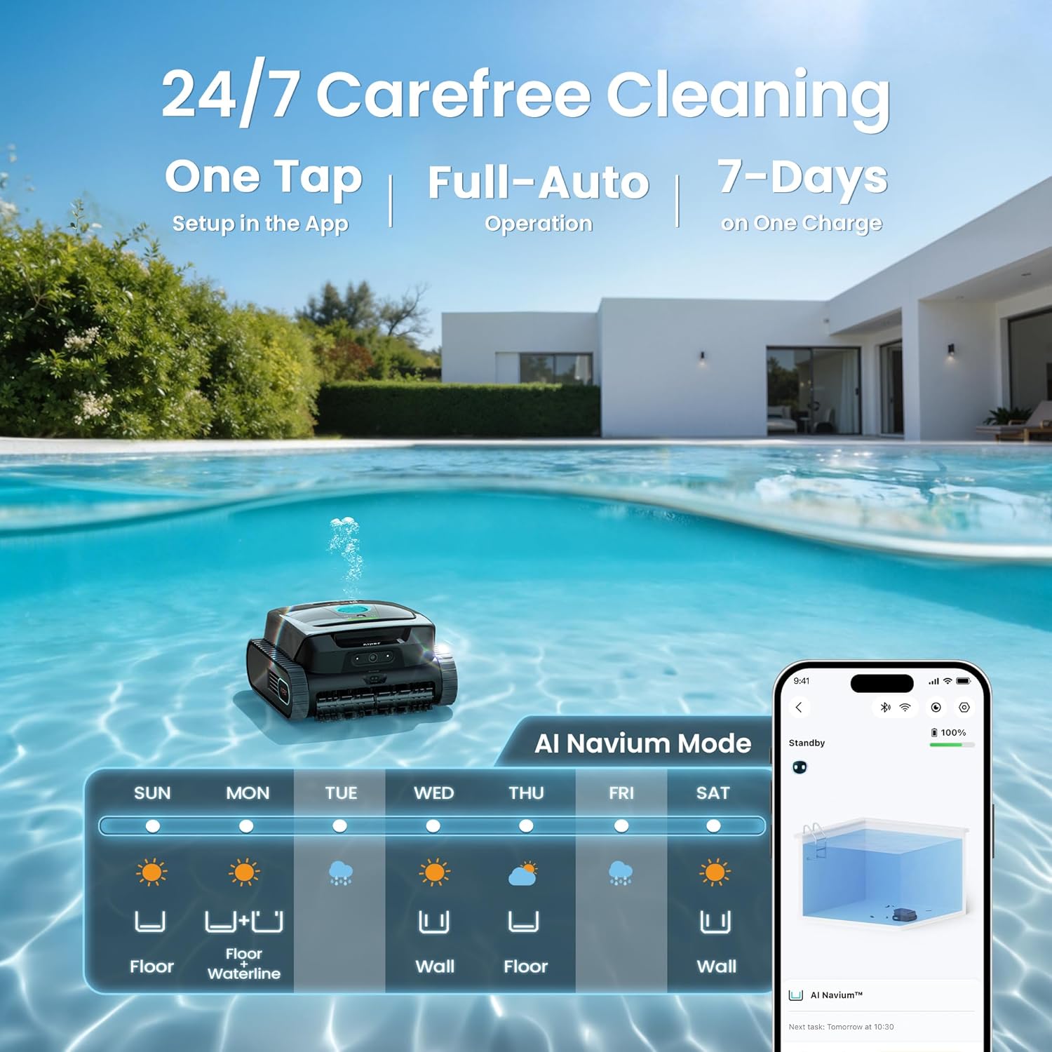 AIPER Scuba V3 AI Vision Cordless Robotic Pool Cleaner, 10x Faster Pool Cleaning with AI Patrol, 24/7 Auto Cleaning, Smart Waterline Parking & Multi-Layer Filtration, Gray
