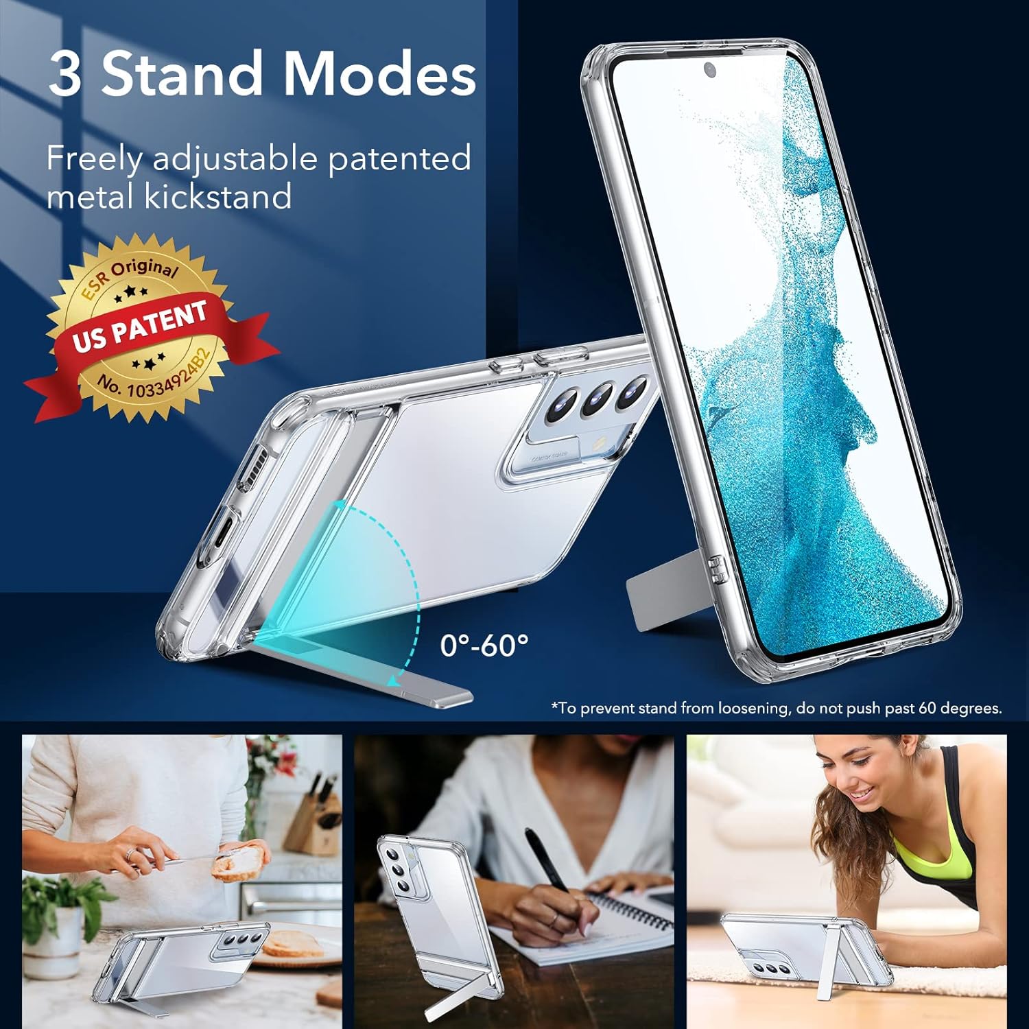 ESR Metal Poly Carbonate Clear Versatile Patented Kickstand Crystal Clear Scratch-Resistant Back Cover Compatible for Samsung Galaxy S22 Plus 2022 (6.6 Inch)