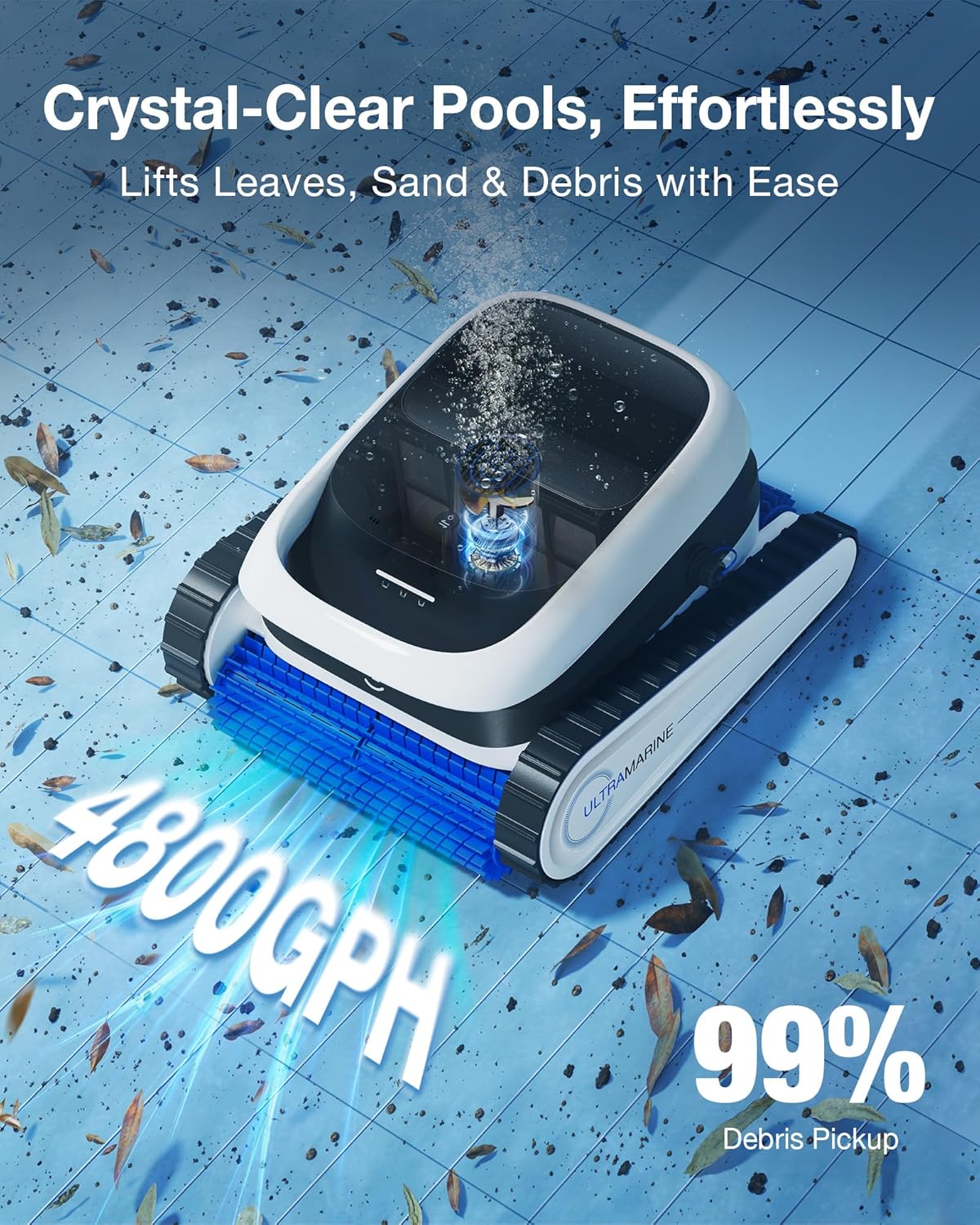 ECOVACS Ultramarine P1 Pool Cleaner Robot, 4800GPH UltraPure Suction, Dual-Layer Filtration, 180 Min Runtime, SmartNavi Navigation, App Control, Cordless Pool Vacuum for Floor & Wall, Up to 1937 sqft