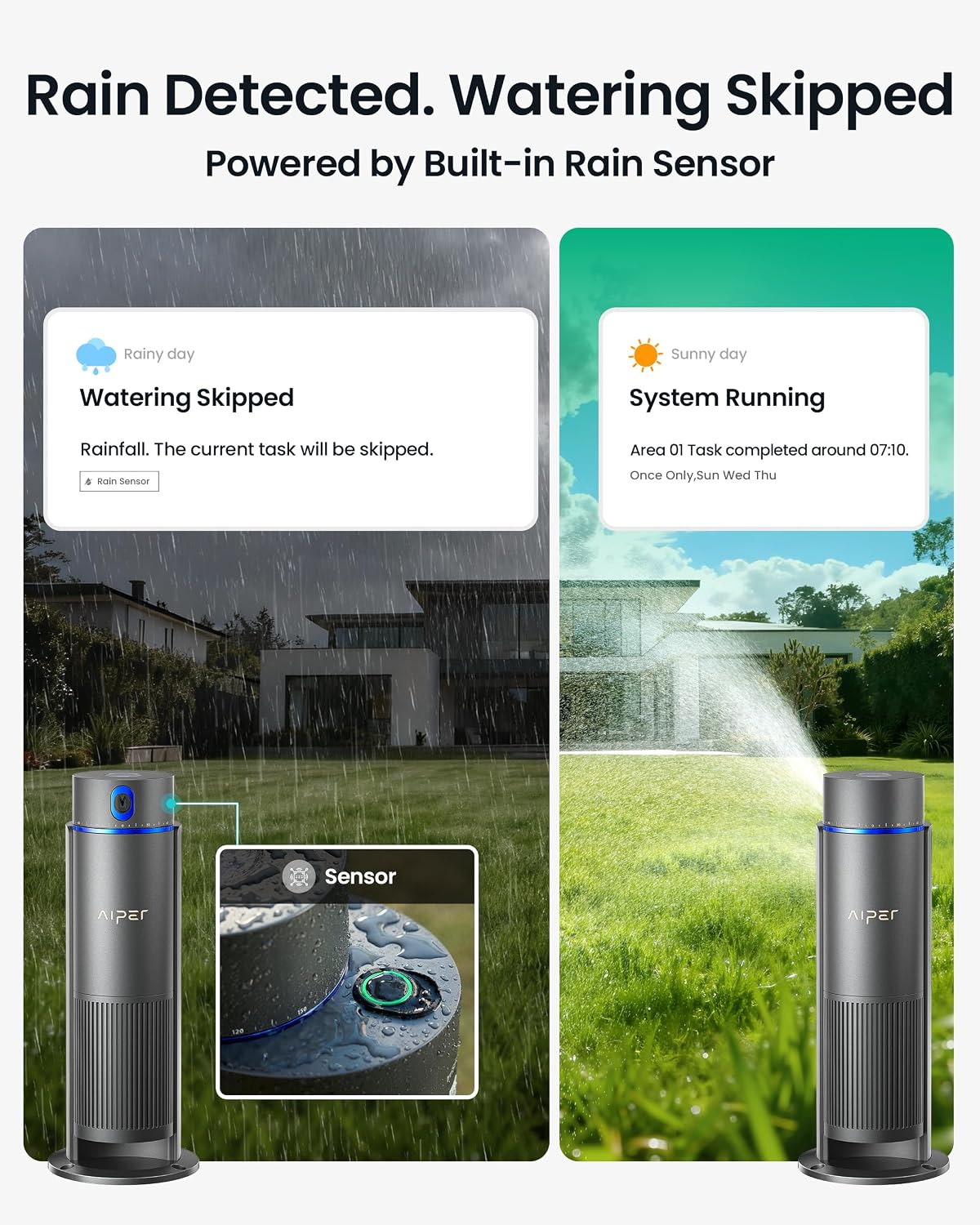 Aiper IrriSense 2 Smart Irrigation System, 4-in-1 Multi-Zone Watering Device with App Control, Smart Scheduling, and Rain Sensor for Lawns up to 4,800 sq.ft.