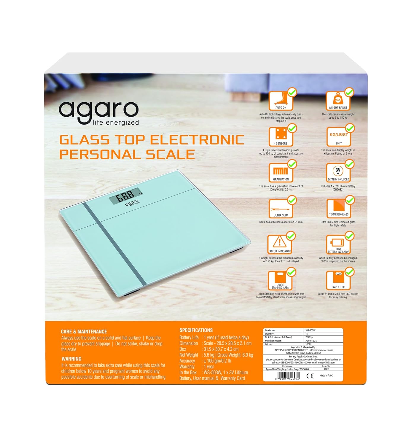 Agaro Glass Top Electronic Personal Scale_WS503W
