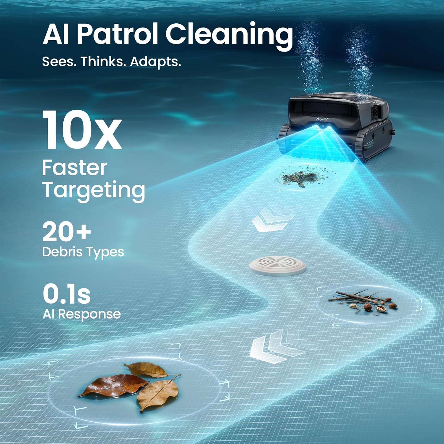 Aiper Scuba V3 Ultra AI-Cognitive Robotic Pool Cleaner & Skimmer with Dual-Camera AI Vision, All-in-One Cleaning, 8,500 GPH Suction, Smart Surface Parking & Multi-Layer Filtration, Grey