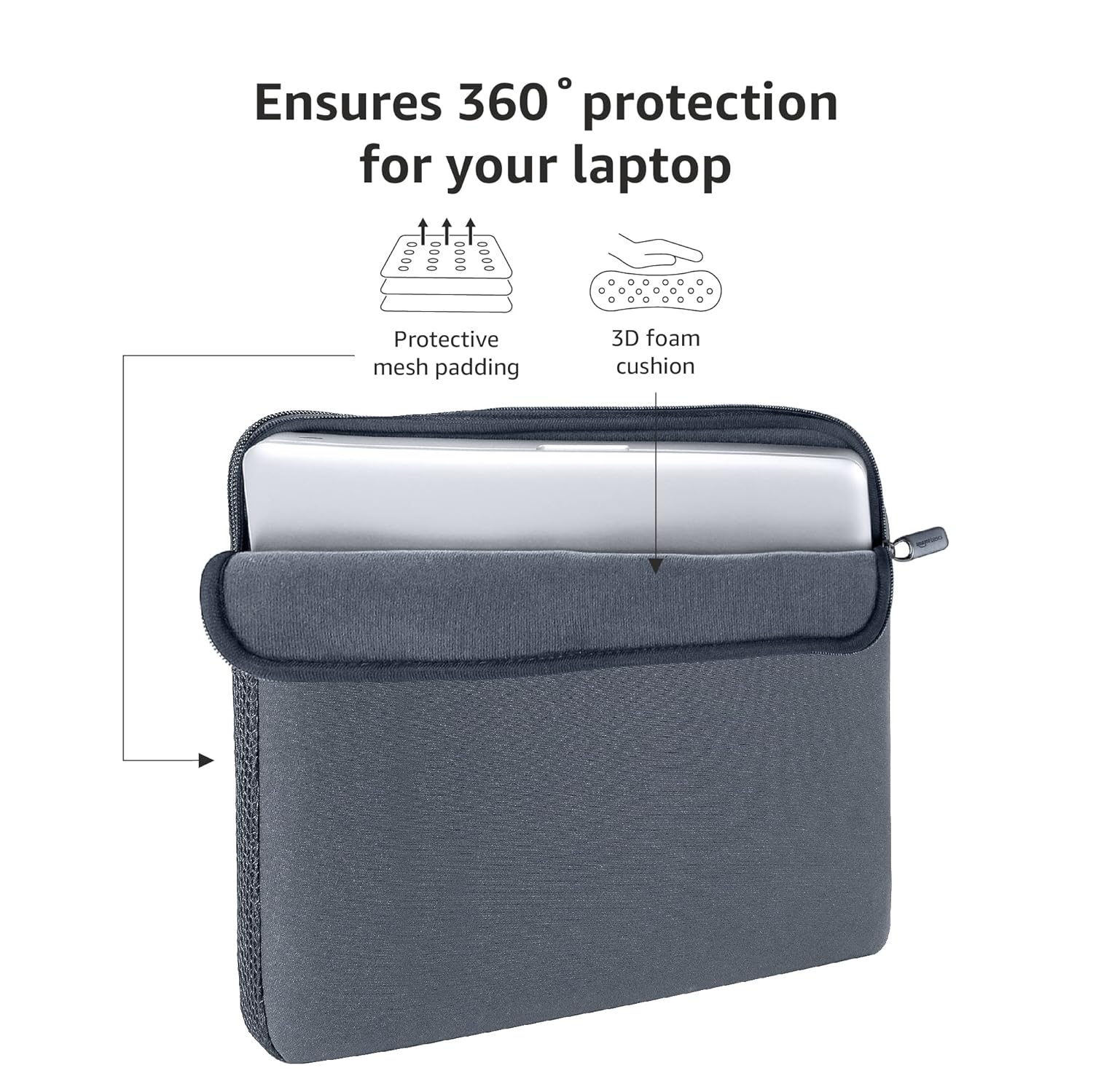 Amazon Basics Laptop Sleeve Case Cover Pouch for 14-Inch, 14.1-Inch Laptop for Men & Women | Slim Profile Neoprene, Soft Puffy Fabric Lining, 360° Protection, Smooth & Premium Zipper (Grey)