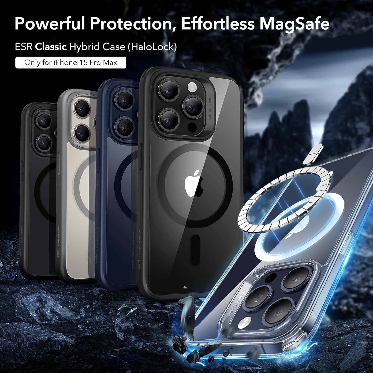 ESR For iPhone 15 Pro Max Case,Compatible With Magsafe,Military-Grade Case Protection,Yellowing Resistant,Scratch-Resistant TPU Back,Magnetic Phone Case For iPhone 15 Pro Max,Classic Series,Clear