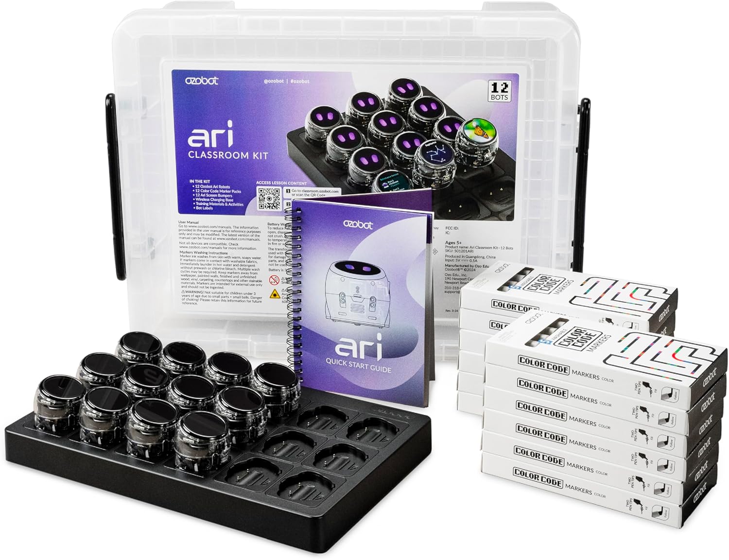 Ozobot Ari Classroom Kit (12 Bots) | Interactive Learning Robot with Touch Screen, ToF Sensor, Accelerometer, Gyroscope, and AI Integration | Hands-On STEM Education for Classrooms and Homeschool