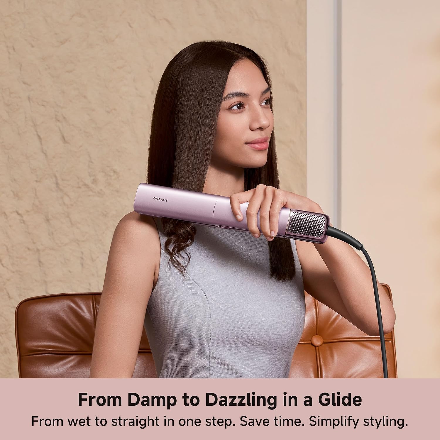 DREAME Aero Straight Pro 2-in-1 Air Straightener, Dual Airflow Channel, AI Styling, Wet-to-Dry Straightening, 57°C Root Care Mode, Triple Hair Care, 110,000RPM Motor, Smart Display, Safe Operation