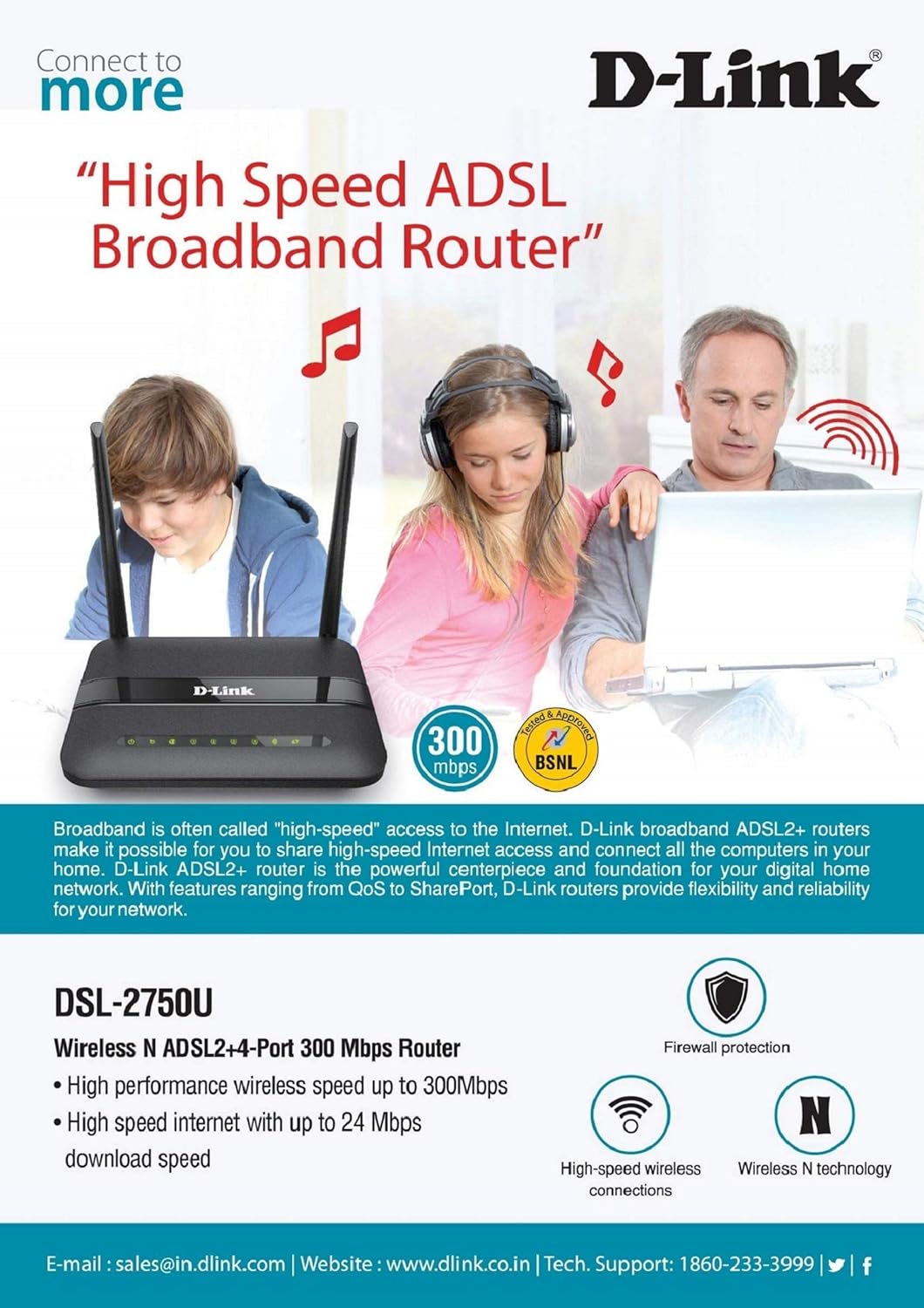 D-Link DSL-2750U Wireless N 300 ADSL2 + Router