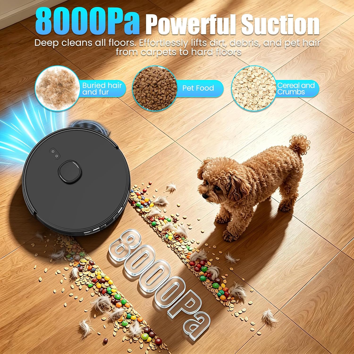 E10+ Robot Vacuum and Mop Combo Self‑Emptying with 8000Pa Suction, LiDAR Navigation, Home Mapping, 75‑Day Capacity, 150 Mins Runtime, APP & Voice Control Robot Vacuum Cleaner for Hair, Floors, Carpets