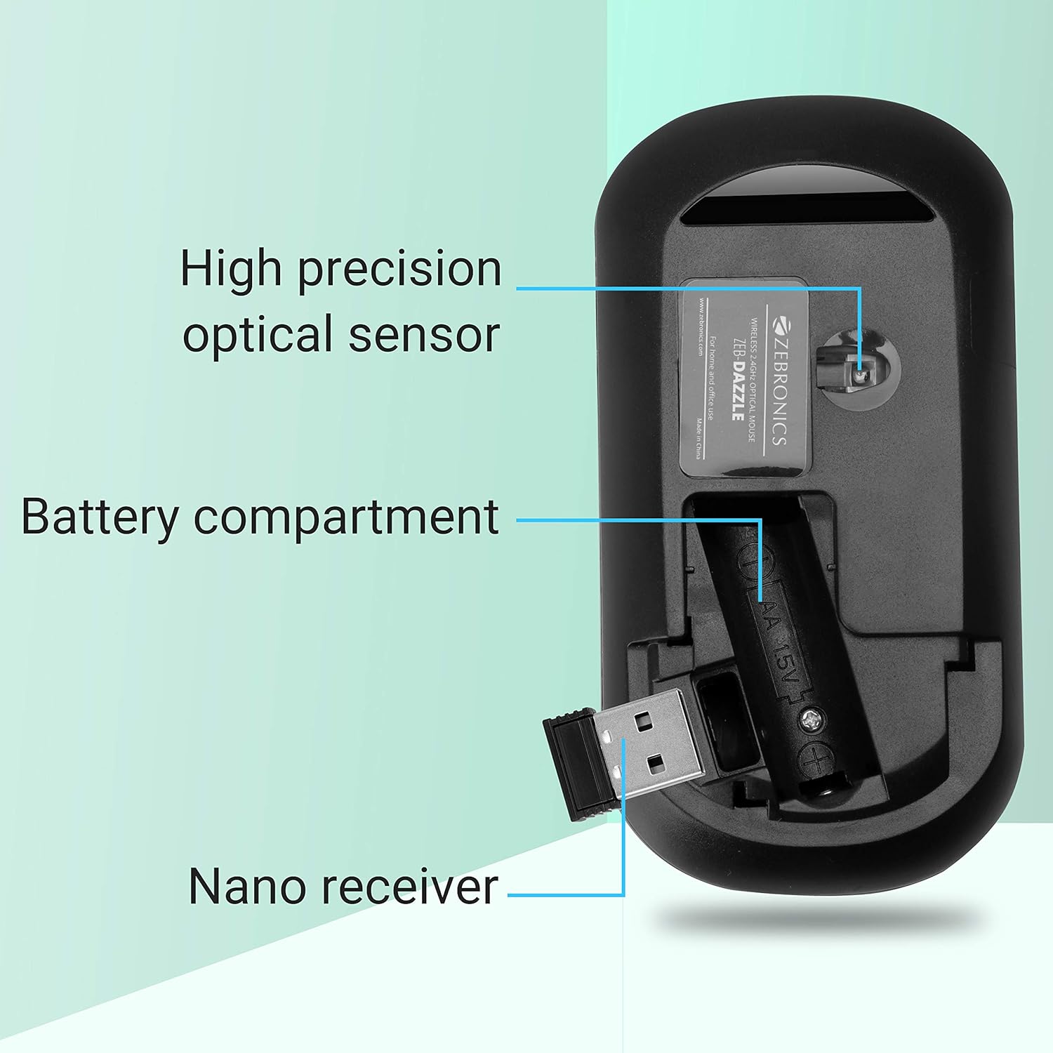 Zebronics-Zeb Dazzle Wireless Optical Mouse with Nano Receiver (Black)