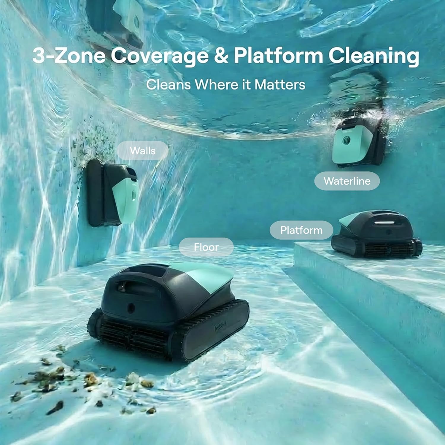 Beatbot Sora 10 Cordless Pool Vacuum Robot for Inground & Above Ground Pools, 6800 GPH Suction, Floor/Wall/Waterline/Shallow Area Cleaning, Waterline Parking, 300 Mins Runtime, Mint Green