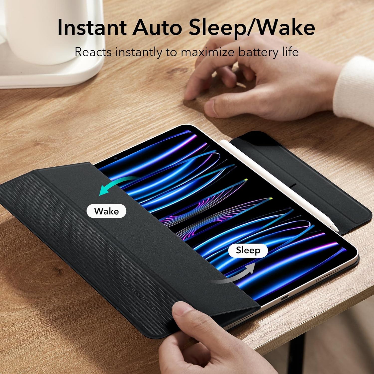ESR for iPad Pro 11 inch Case (2022/2021/2020, 4th/3rd/2nd Generation), Convenient Magnetic Attachment, Two-Way Stand, Full Pencil 2 Support, Auto Sleep/Wake, Rebound Magnetic Case, Black