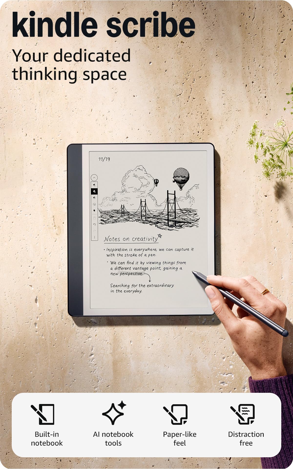 Amazon Kindle Scribe (16GB) - Your notes, documents and books, all in one place. With built-in AI notebook summarization. Includes Premium Pen - Tungsten + 3 months of Kindle Unlimited (with auto-renewal)