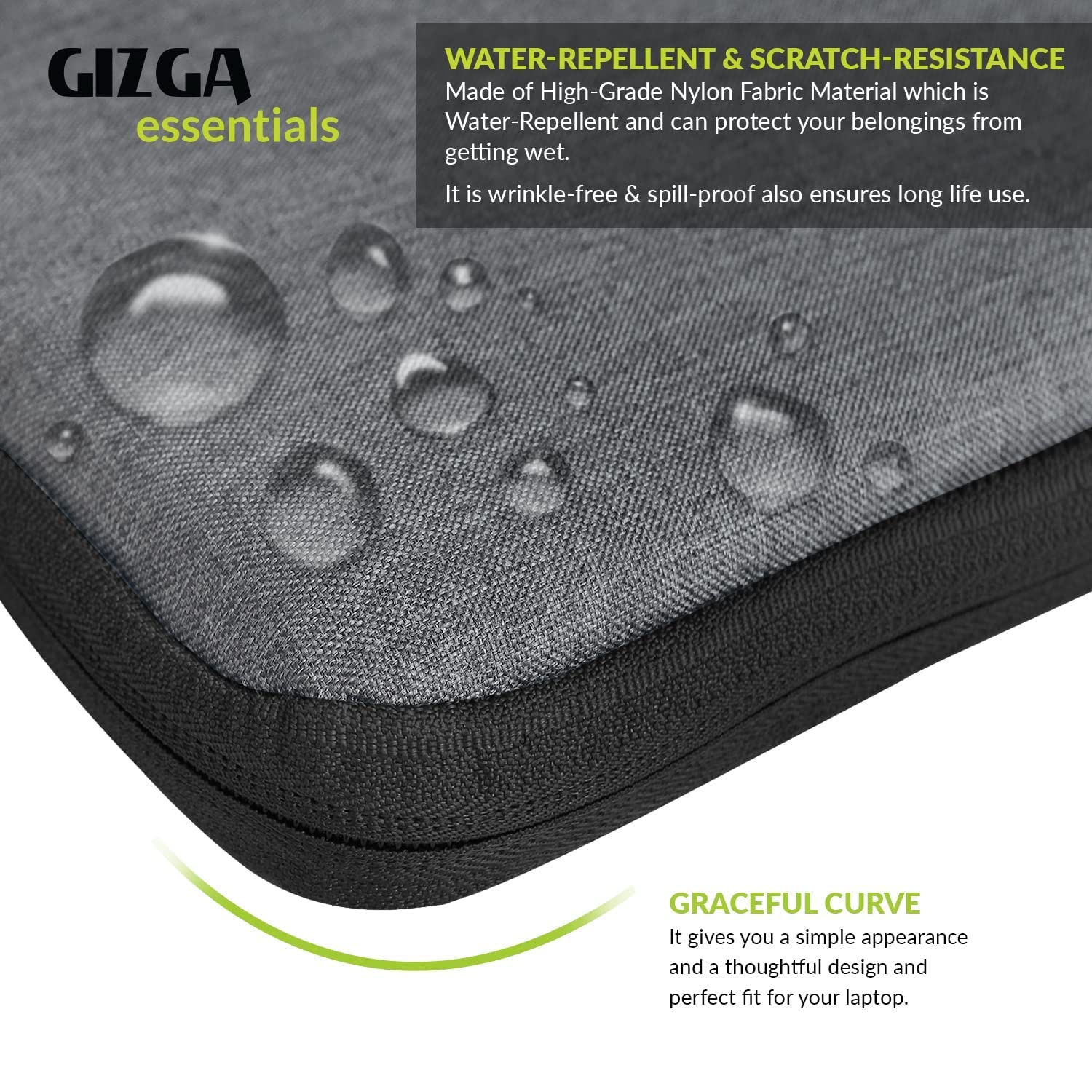 Gizga Essentials Laptop Bag Sleeve Case Cover Pouch for 13.3 Inch Laptop for Men & Women, Padded Laptop Compartment, Free Accessories Pouch, Premium Zipper Closure, Water Repellent Nylon Fabric-Grey