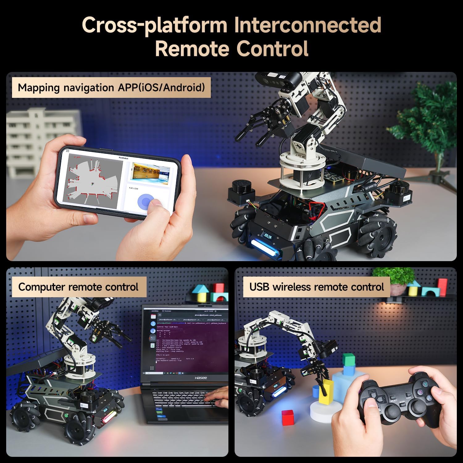 Yahboom ROSMASTER M3 Pro ROS2 Robot with Mecanum Wheel Support Multimodal AI Large Model, AI Voice Interaction, Vision Recognition(7-inch Display Optional) (Without Display-Orin Nano 8GB Ver)