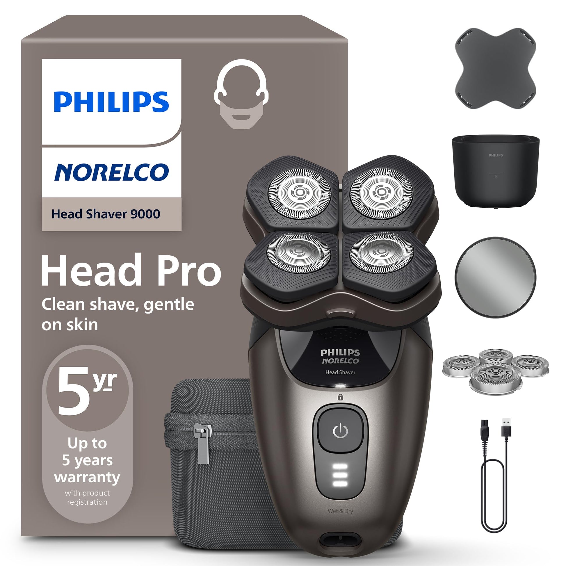 Philips Norelco Head Shaver Pro 7000 Series - Skull Shaver for Men and Women, 360° Flexing Head & ComfortCut Blades for Clean Shave, Gentle on Skin, Model HS7980/40