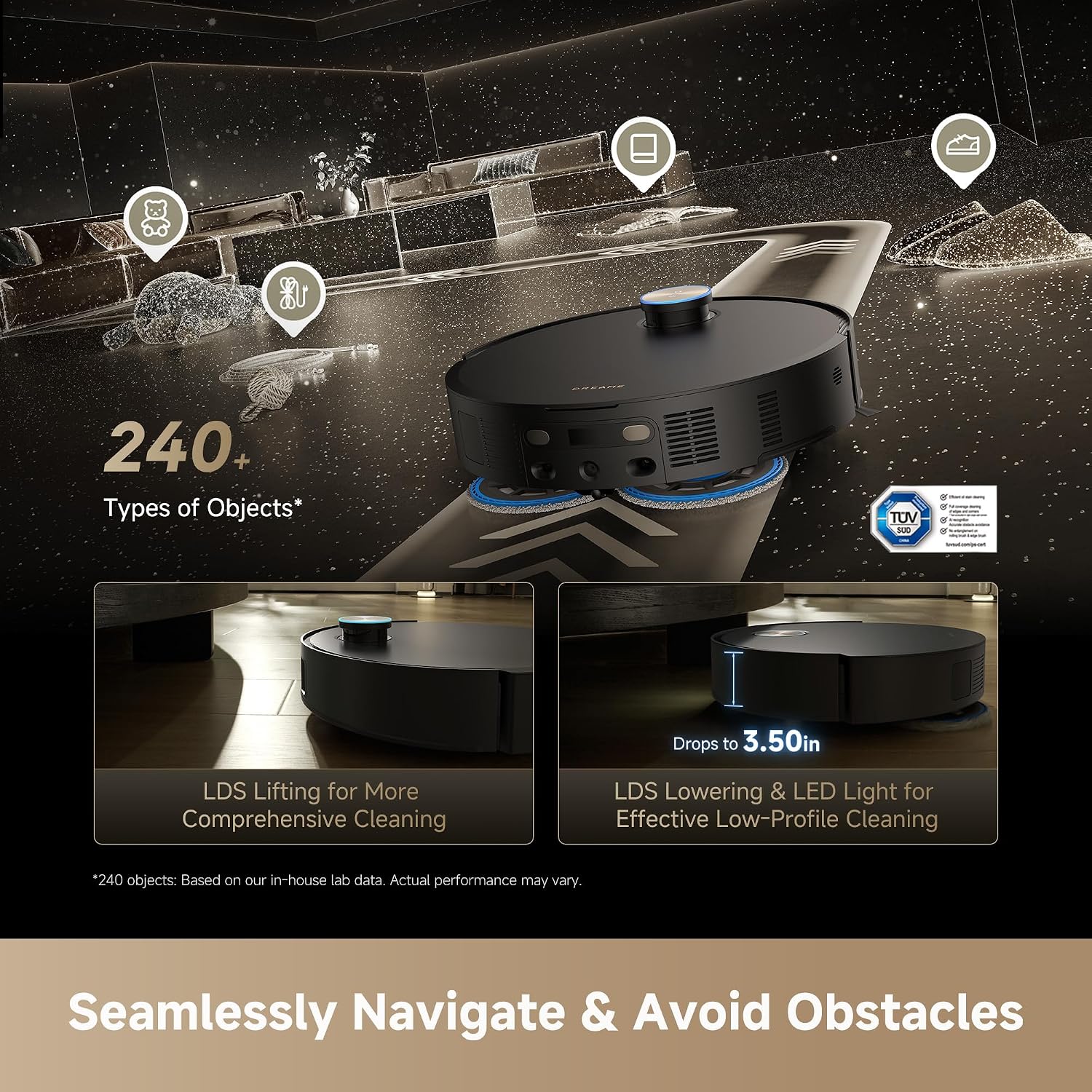 dreame Matrix10 Ultra Robot Vacuum with LDS 240+ Obstacle Avoidance | Multi-Mop Switching Dock for Multi-Surface, Low Profile Deep Cleaning, Thermo Mopping, Self Cleaning Dock