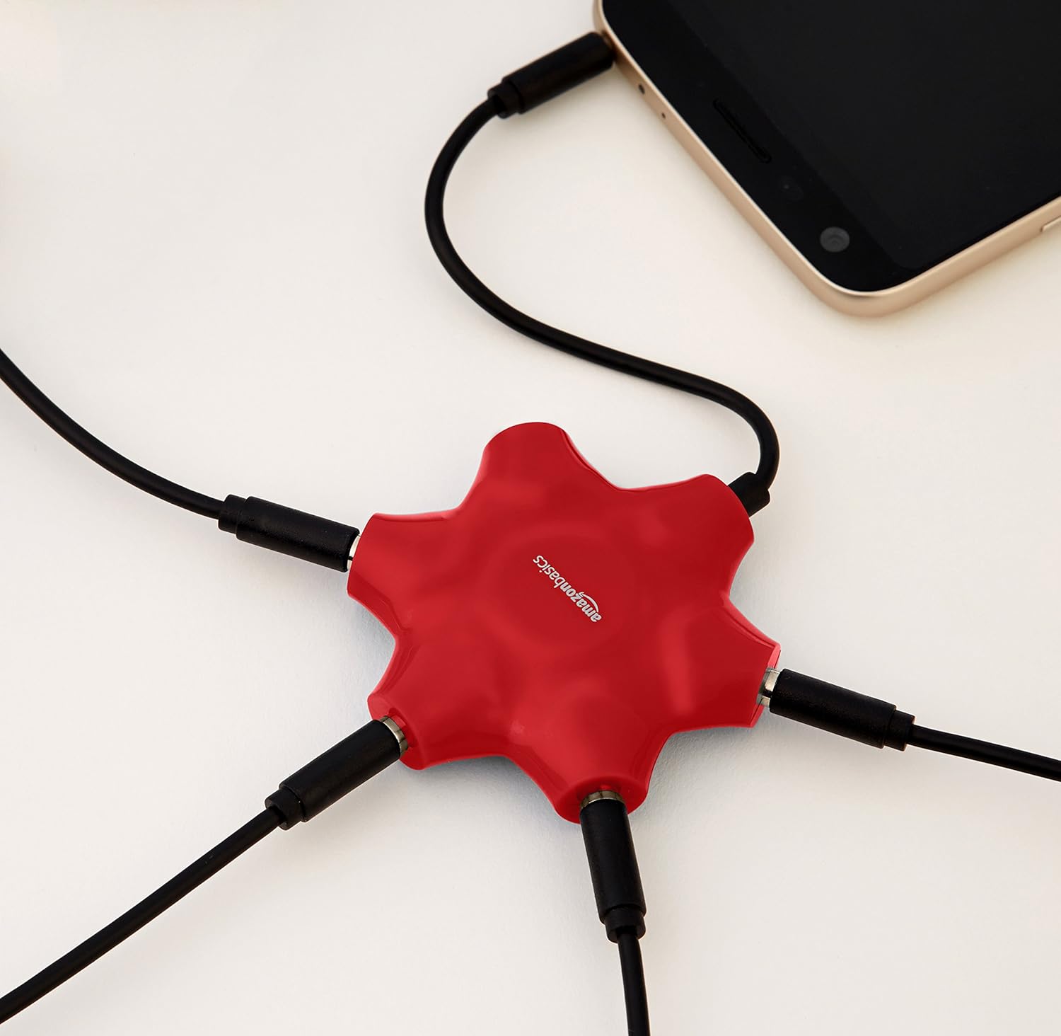 AmazonBasics 5-Way Multi Headphone Splitter, Red(Color May Vary)