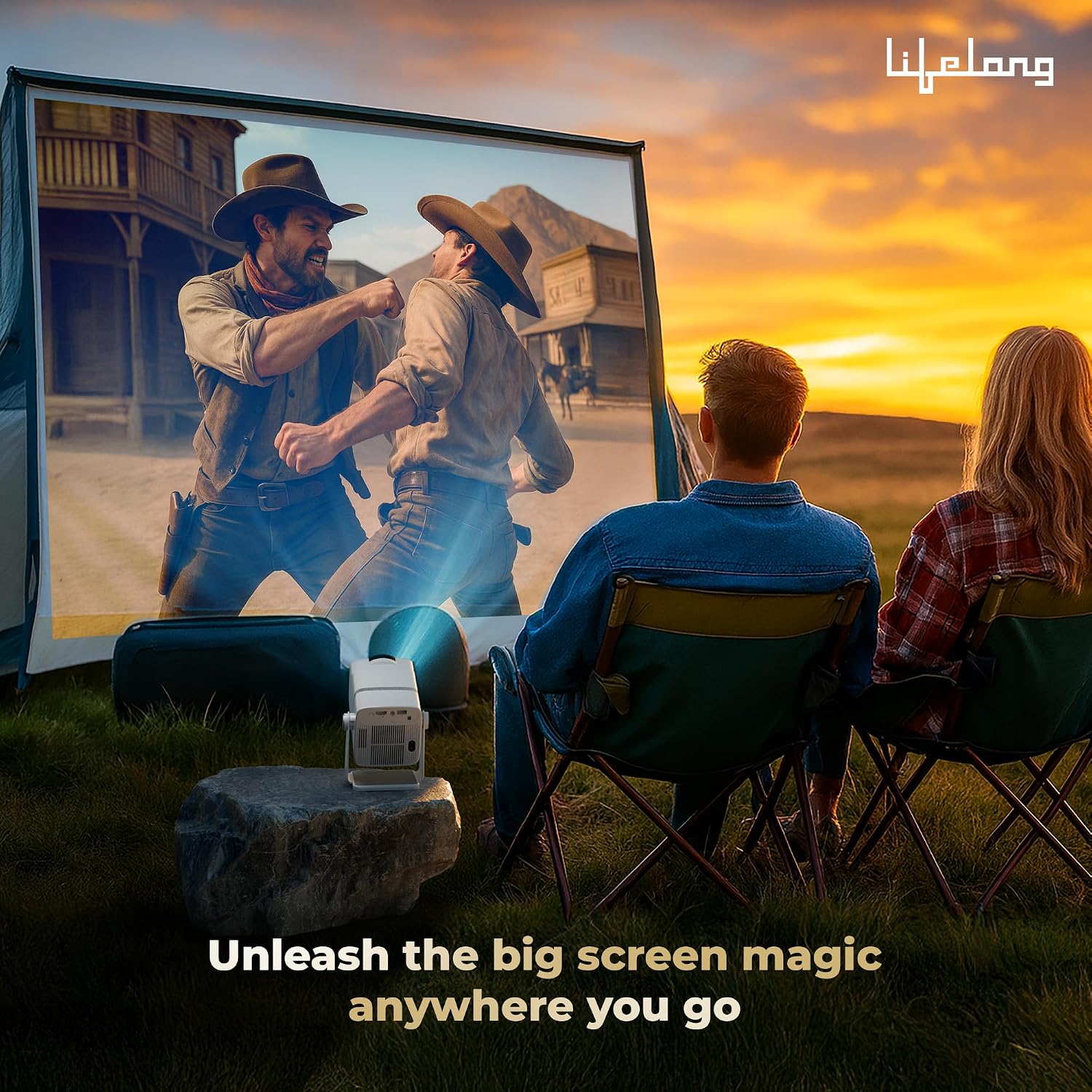Lifelong Electronics Lightbeam X Smart Projector | Android, 1080P & 4K Ultra HD Support, 2X 3500 Lumens, 720p Native | For Room & Outdoors | All OTT Apps | WiFi/BT,Mirroring,USB,ARC,HDMI,180°,Speakers