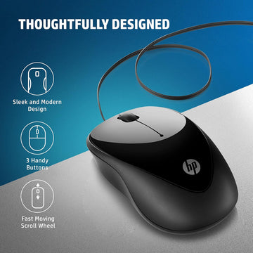 HP X1000 Wired USB Mouse with 3 Handy Buttons, Fast-Moving Scroll Wheel and Optical Sensor Works on Most Surfaces, 3 Years Warranty