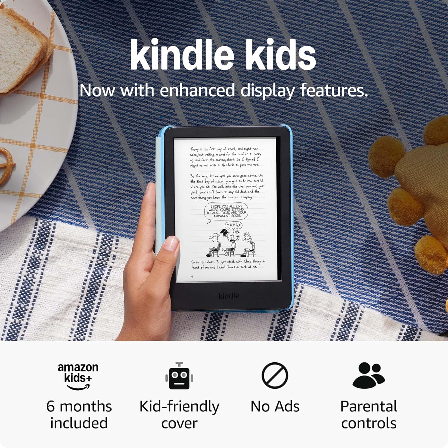 Amazon Kindle Kids 16GB (newest model) - If it breaks, we will replace it, includes ad-free books and cover, with glare-free display, faster page turns - Unicorn Valley