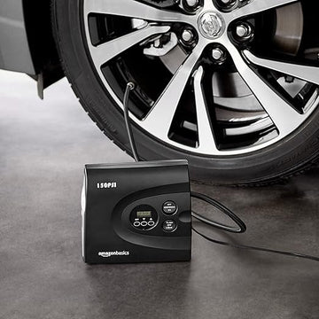amazon basics Metal Compact Portable Tyre Inflator |12V |150 PSI |Digital Tyre Inflator with Carrying Case
