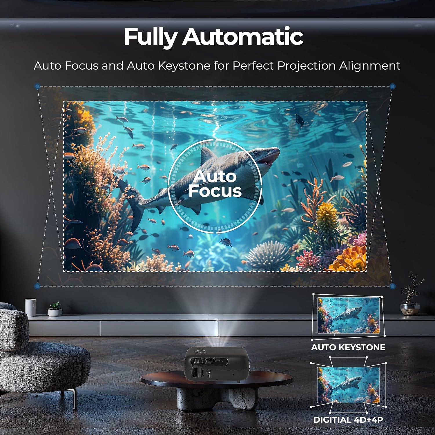 E Gate K9 Pro-Max 6X, Automatic Android Projector | 600 ISO Lumens & 1200fc | Full HD 1080p Native | Auto (Focus + Keystone) | Netflix, Prime etc | 2 HDMI, 2 USB, Dual WiFi & BT | Egate