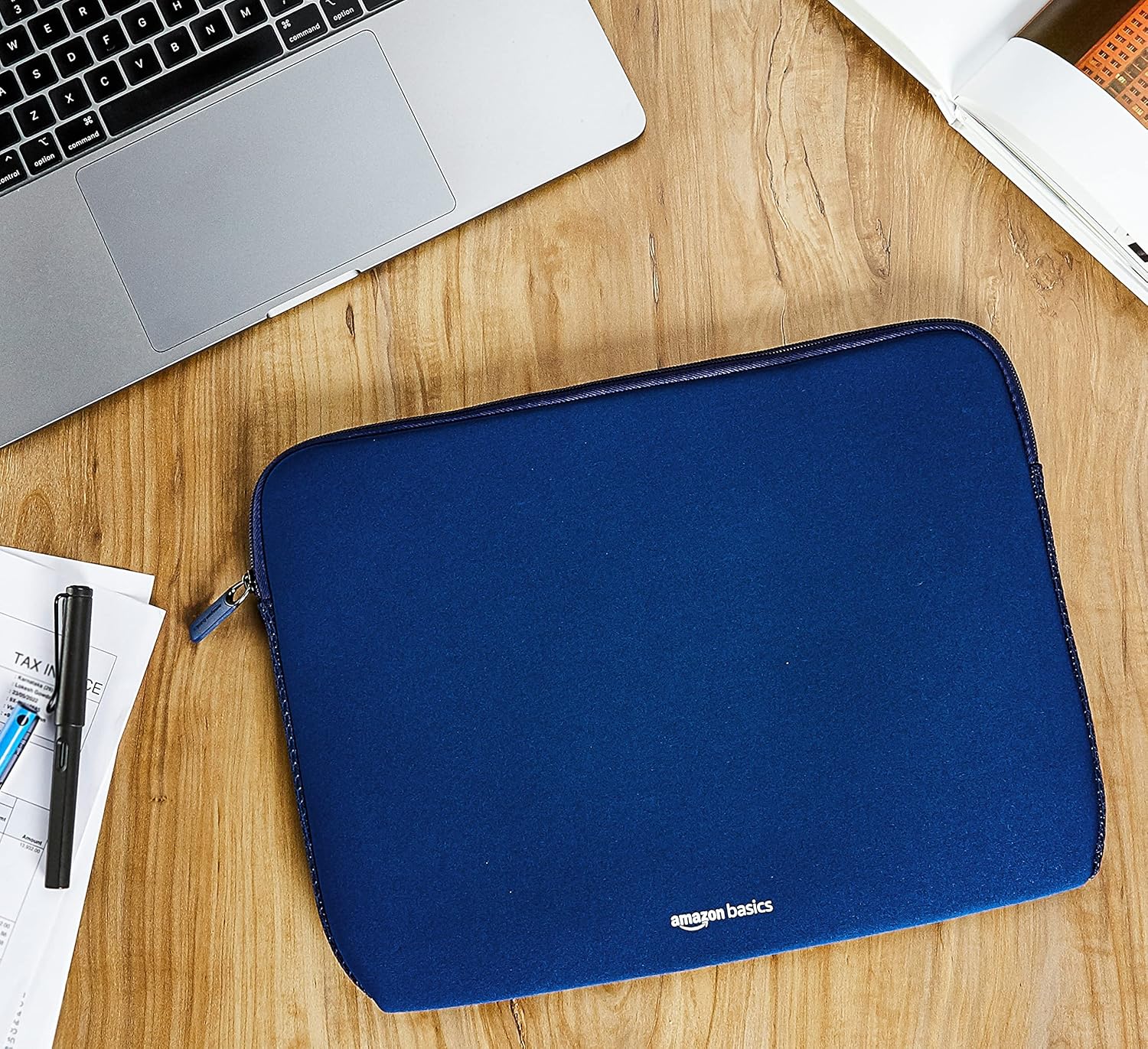 Amazon Basics Laptop Sleeve Case Cover Pouch for 13-Inch, 13.3-Inch Laptop for Men & Women | Slim Profile Neoprene, Soft Puffy Fabric Lining, 360° Protection, Smooth & Premium Zipper (Blue)