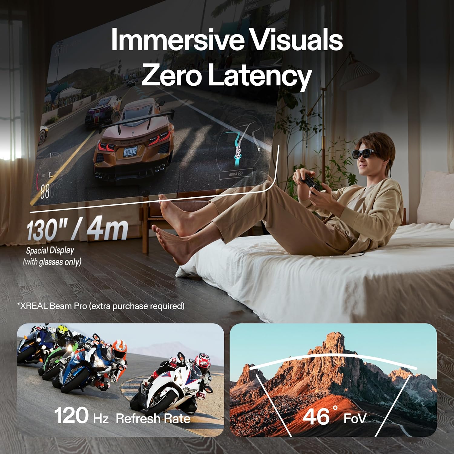 XREAL Air 2 Pro AR Glasses|46° Fov, 130" 120Hz HD Display, True Colors, Cinematic Sound, All-Day Comfort. Pairs Beam Pro. Compatible with iPhone 15, Steam Deck, ROG, Mac, PC, Android & iOS, Black