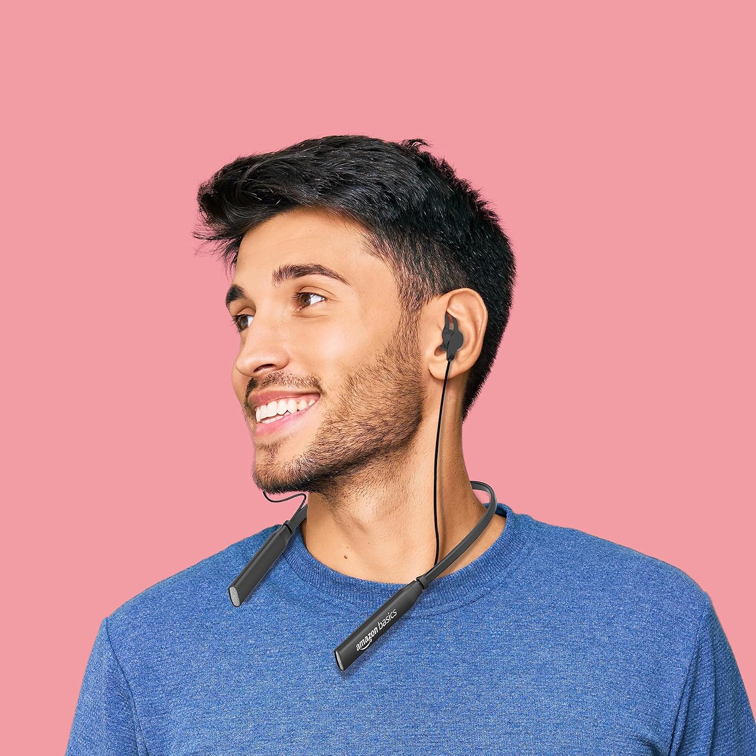 amazon basics in-Ear Bluetooth 5.0 Wireless Neckband with Mic, Up to 13 Hours Playback Time, Magnetic Earbuds, Noise Cancellation, Voice Assistant, Dual Pairing and IPX5 Rated (Black)