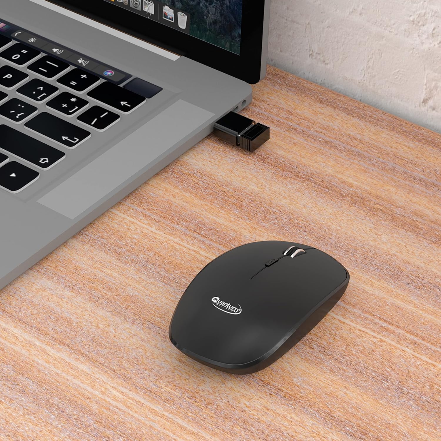 Quantum Wireless Mouse with Upto 12 Months Battery Life(Cell Included), Silent Keys, 800/1200/1600 DPI, USB Nano Receiver, USB to Type-C Connector, Slim Wireless Mouse for PC, Laptop, MacBook (Black)