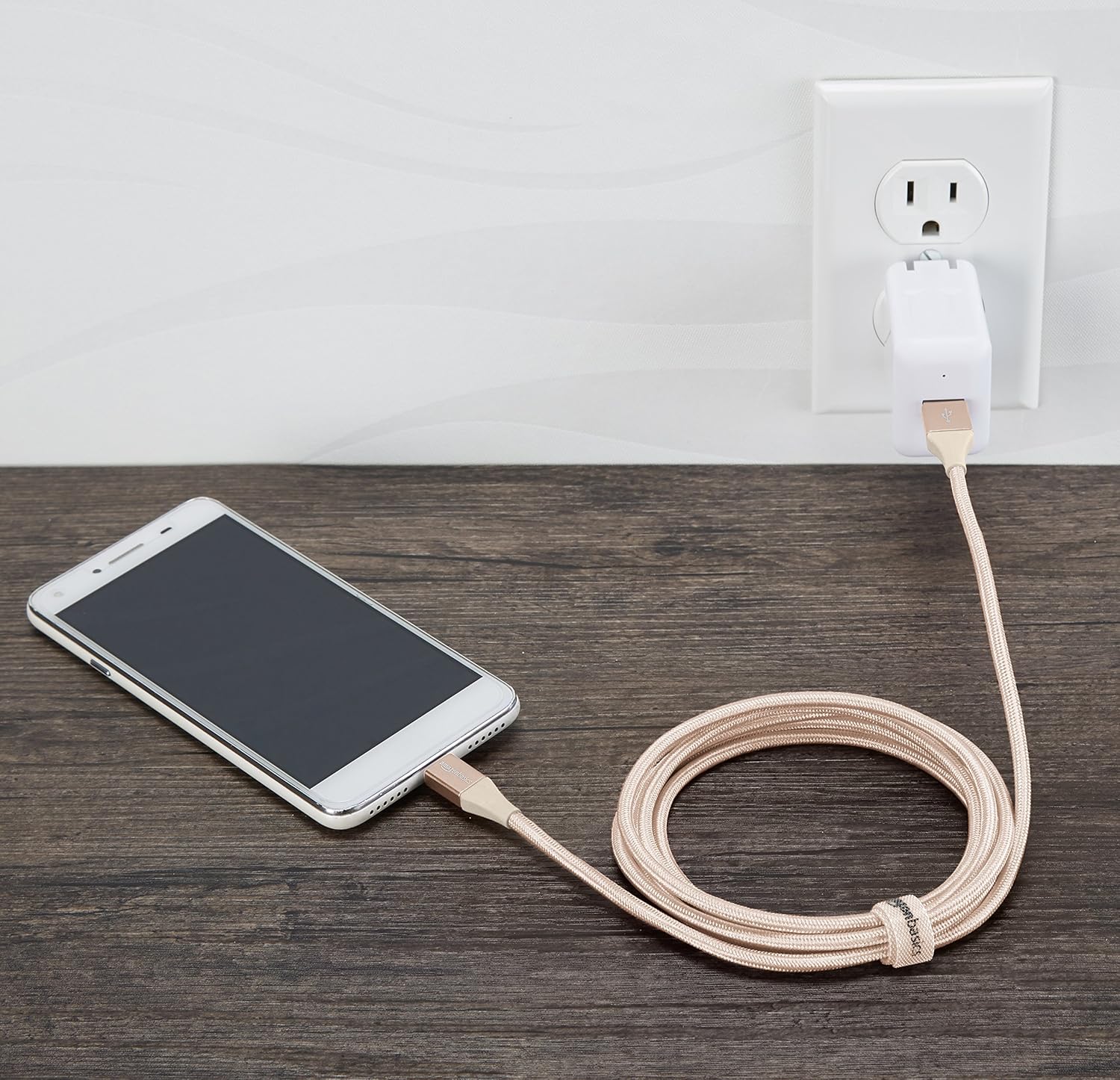 AmazonBasics Double Braided Nylon Micro USB (NOT Type-C) Fast Charging Cable for Android Phones (6 Feet, Gold)