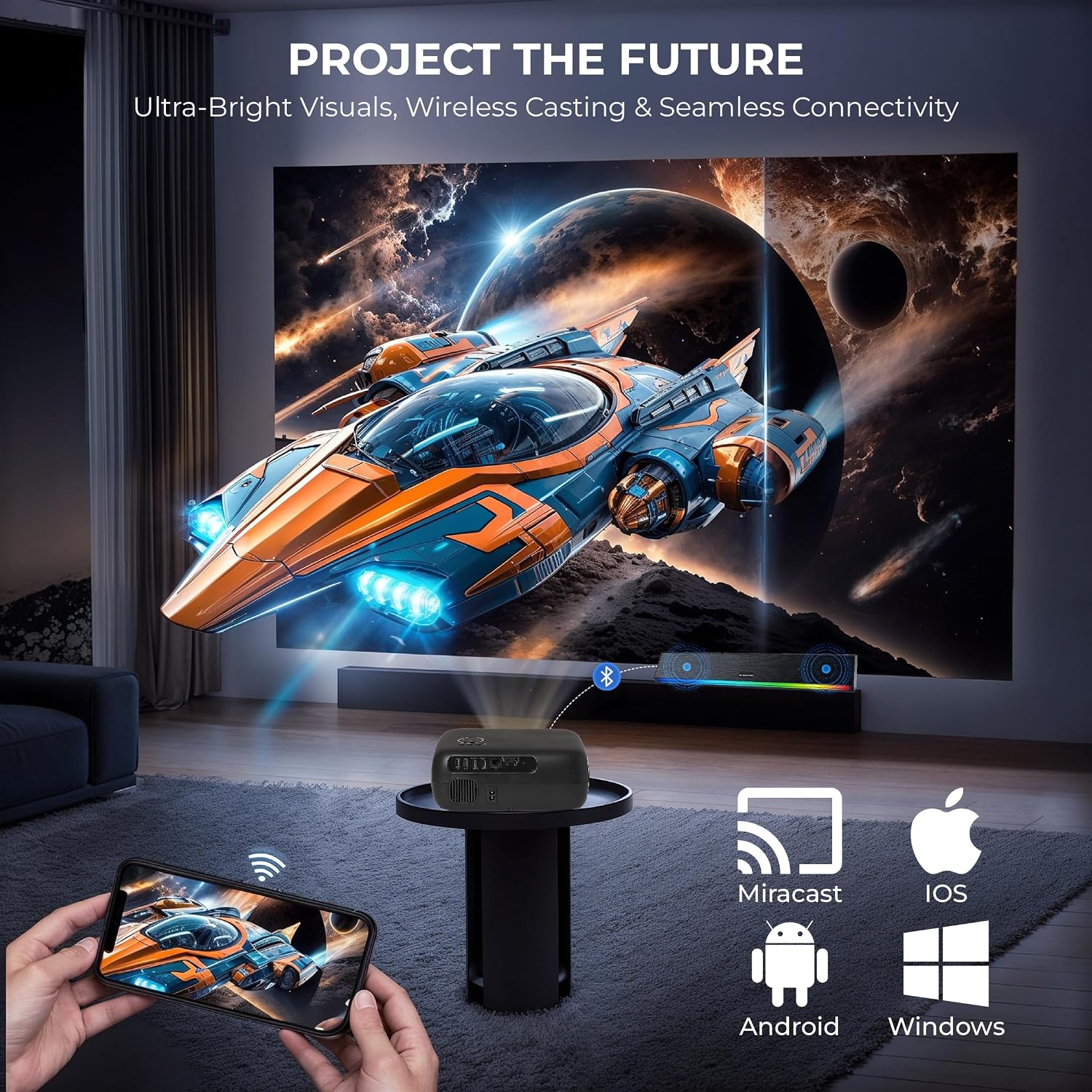 E Gate K9 Pro-Max 6X, Automatic Android Projector | 600 ISO Lumens & 1200fc | Full HD 1080p Native | Auto (Focus + Keystone) | Netflix, Prime etc | 2 HDMI, 2 USB, Dual WiFi & BT | Egate