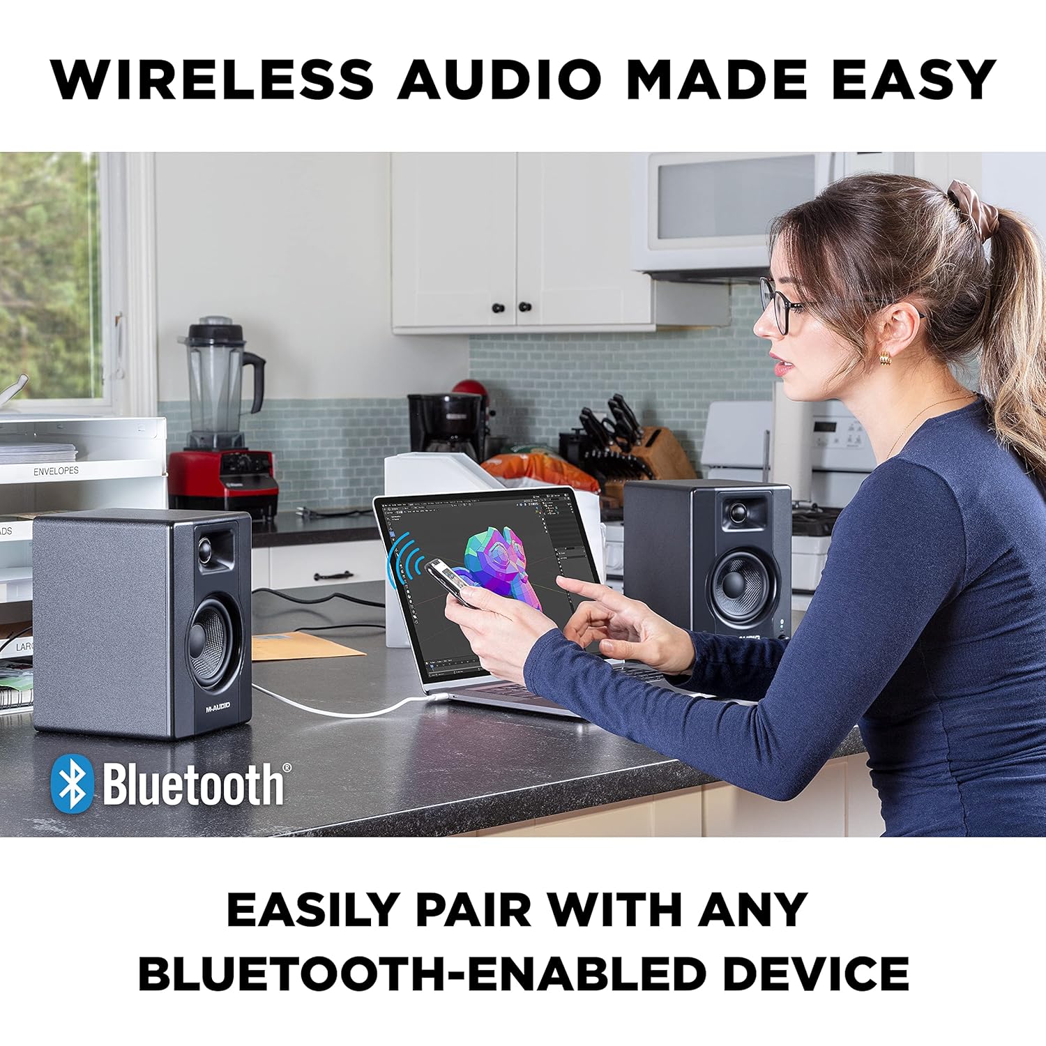 M-Audio BX3BT 3.5" Bluetooth Studio Monitors, HD PC Speakers for Recording and Multimedia with Music Production Software, 120W, Pair