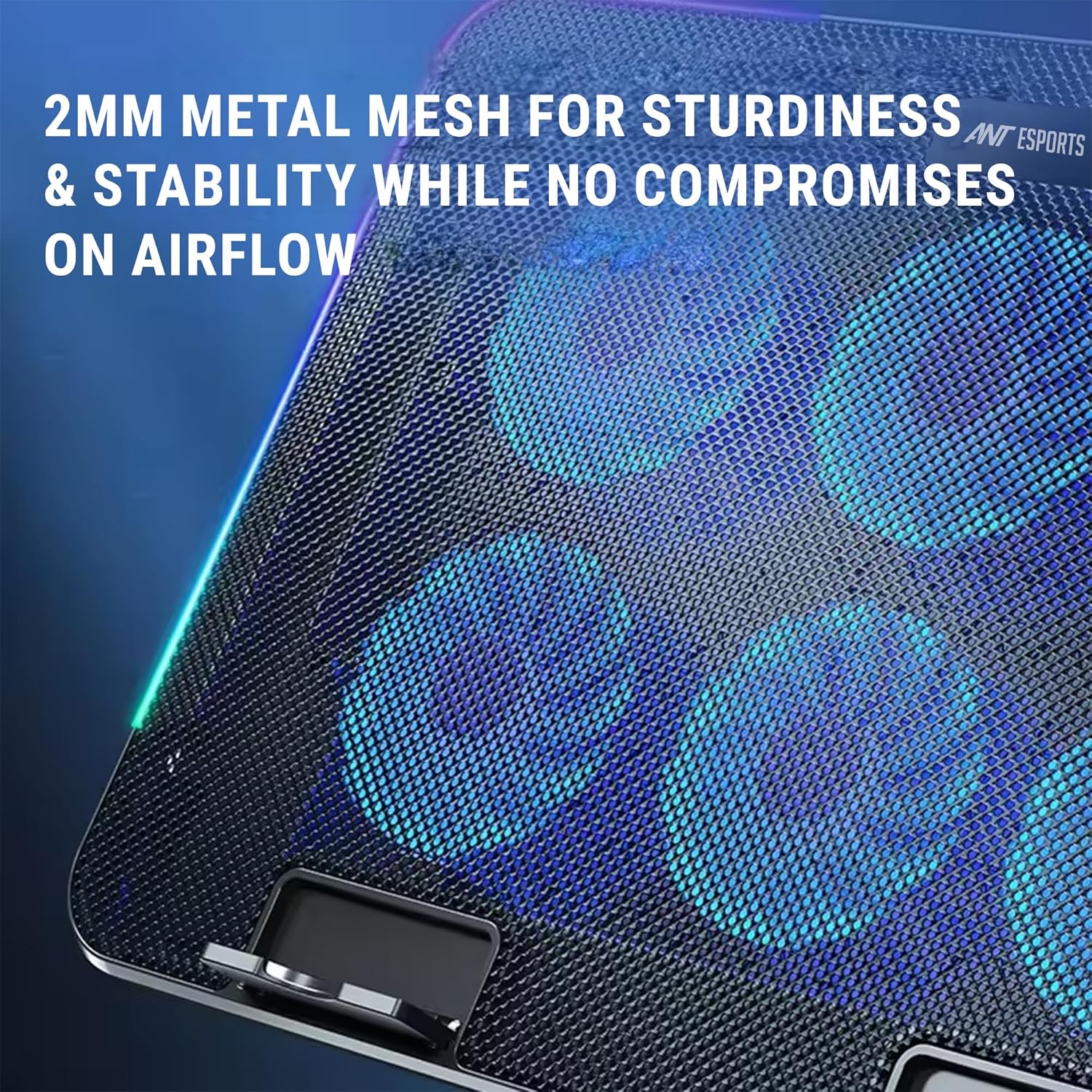 Ant Esports NC250 RGB Laptop Cooling Pad, Laptop Cooler with Mobile Holder 6 Quite Fans Fan Speed Controller 7 Height Adjustable Angle 2USB Ports Compatible for Laptop up to 15.6”