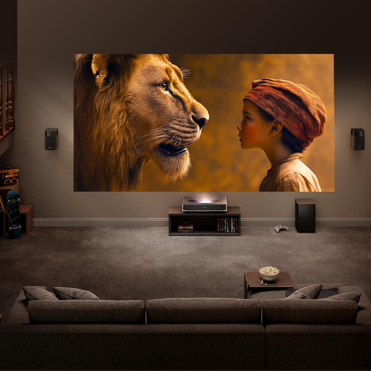 Hisense PT1 Ultra Short Throw Triple Laser Projector, 4K UHD, Google TV, 80'' - 150'', 2500 Lumens, 3000:1 Contrast, IMAX Enhanced, Dolby Vision & Atmos, 3D, 240 High Refresh Rate