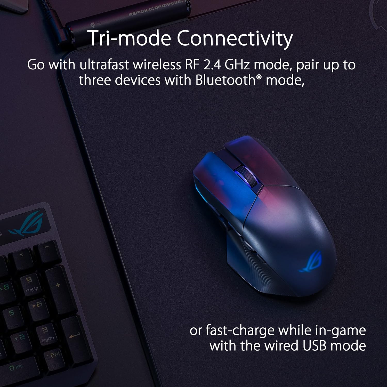 Asus ROG Chakram X Origin Gaming Mouse, Tri-Mode connectivity (2.4GHz RF, Bluetooth, Wired), 36000 DPI Sensor, 11 programmable Buttons, Detachable Joystick, Paracord Cable, Black