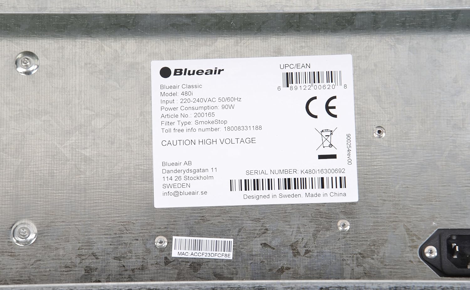Blueair Classic 480i 40 sq.mtrs,WiFi Enabled & in Built sensors, 90 Watt, White Colour