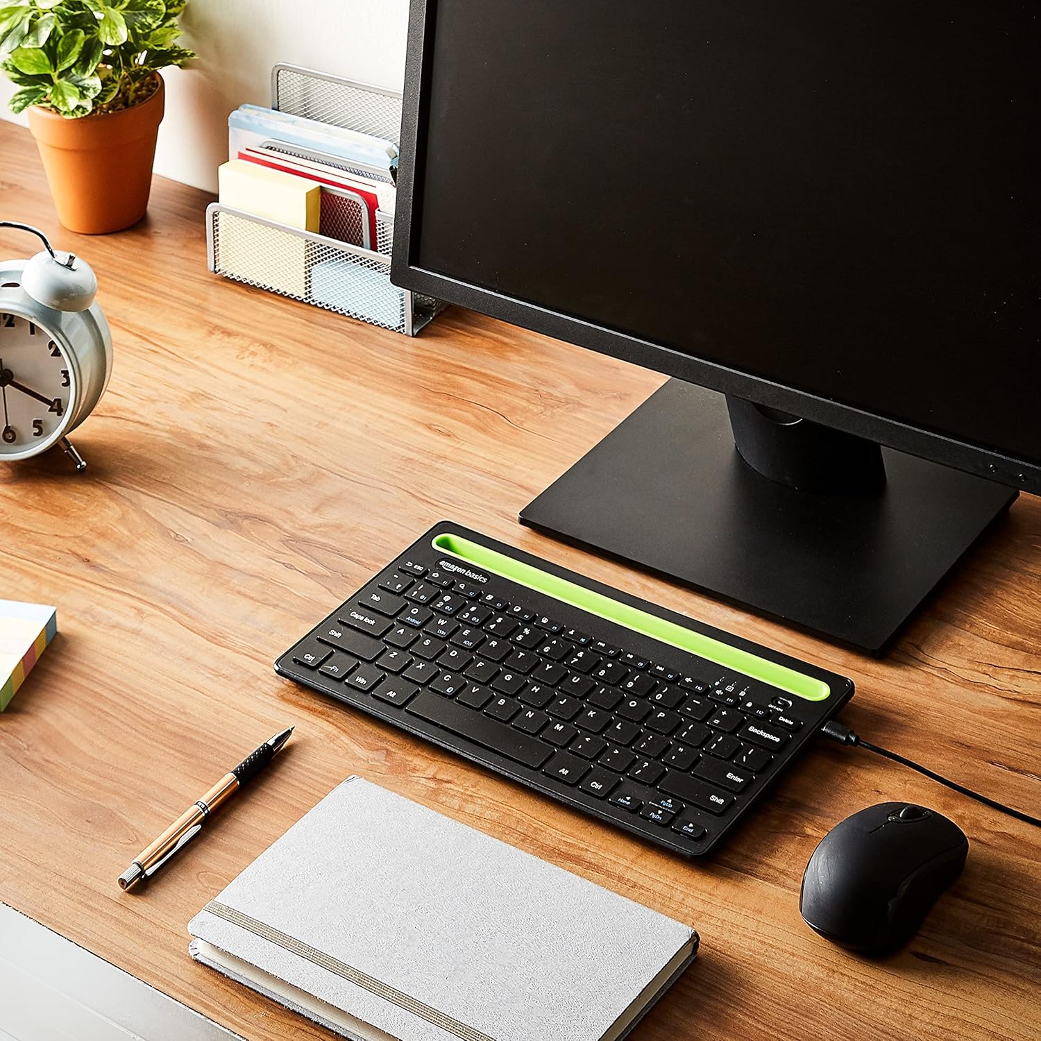 amazon basics Wireless Bluetooth Multi-Device Keyboard for Windows, Apple iOS Android or Chrome, Compact Space-Saving Design, for PC/Mac/Laptop/Smartphone/Tablet (Black)